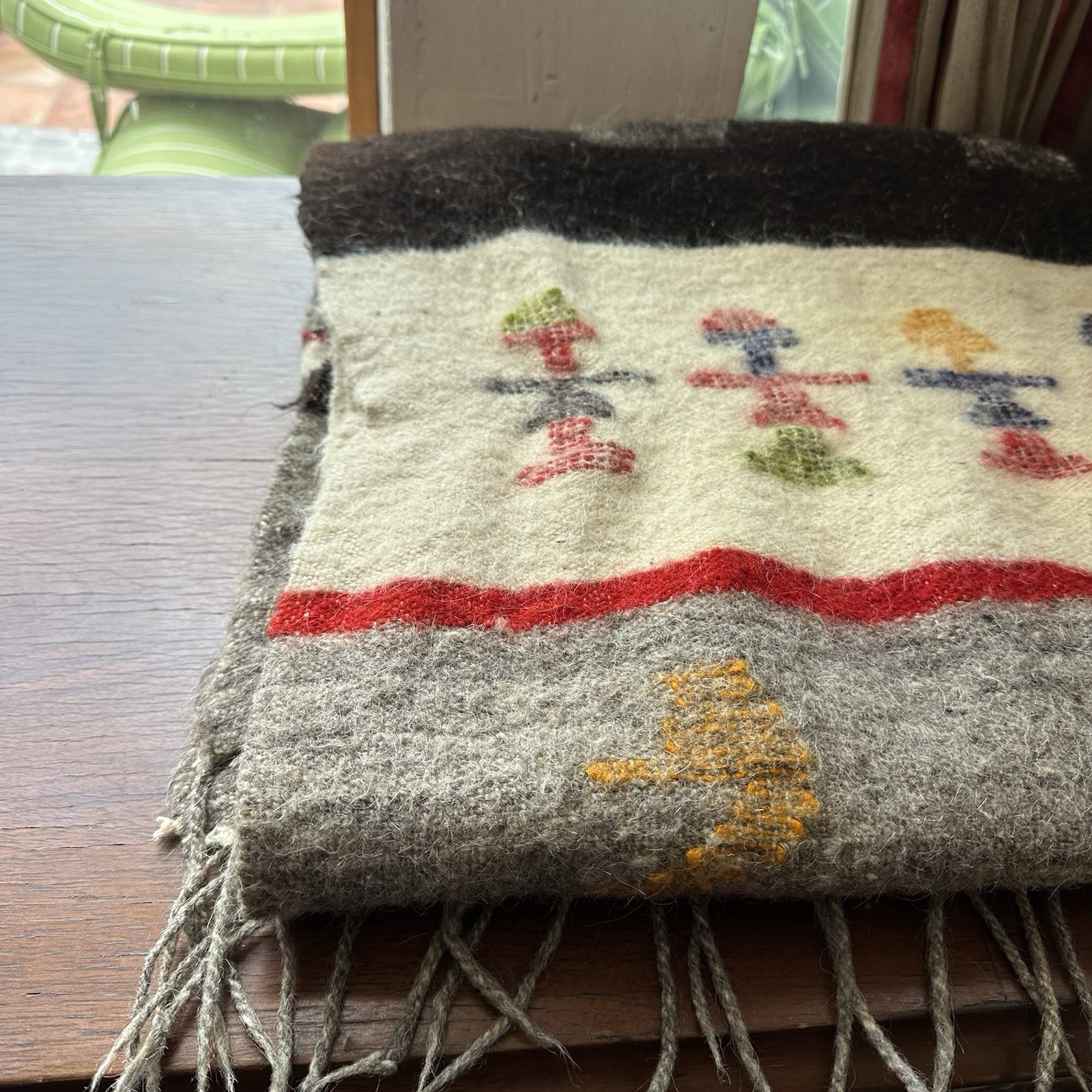 Handwoven Wool Blanket South American Peruvian 54x77 Vintage