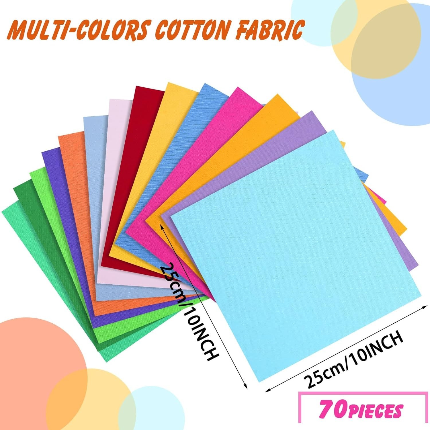 70PCS 10x10" Precut Fabric Squares Assorted Cotton Patchwork Bundles Quilting