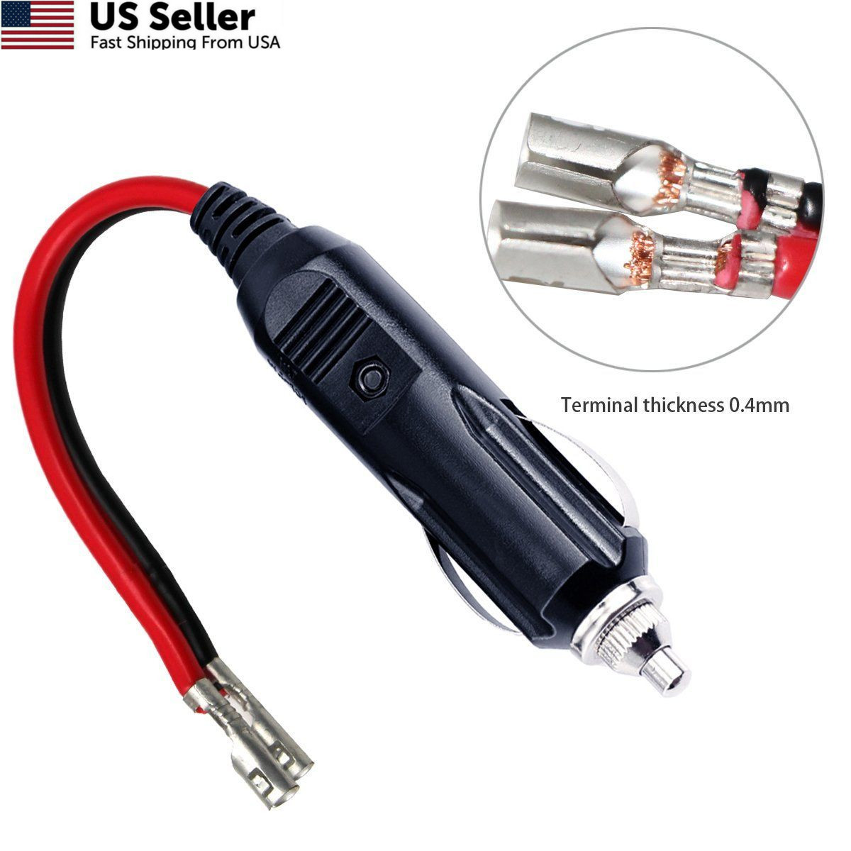 KUNCAN Replacement Cigarette Lighter Plug - 12 Volt Male with Leads-2P