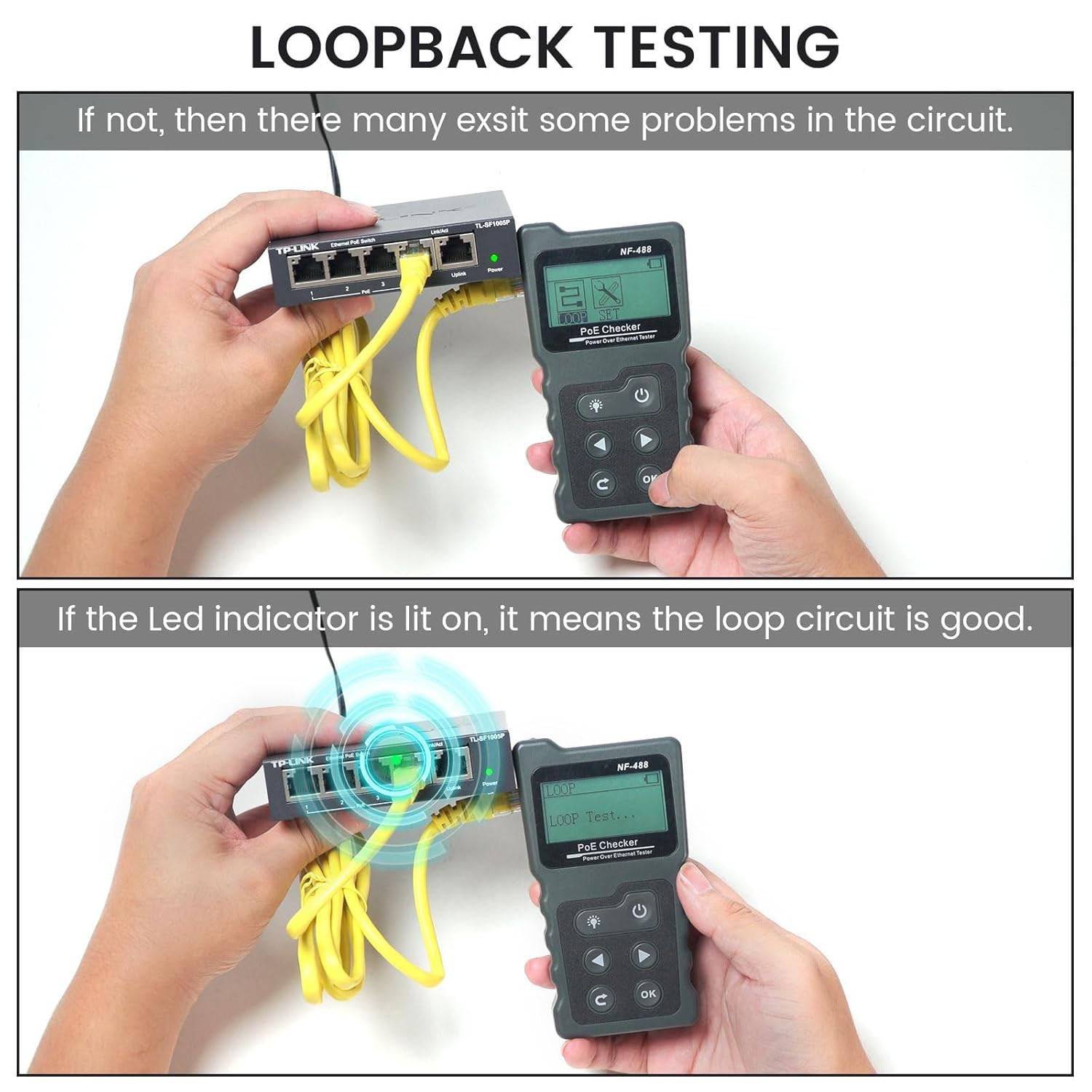Network RJ45 Tester, POE Ethernet Tester for Power over Ethernet, Network Cable