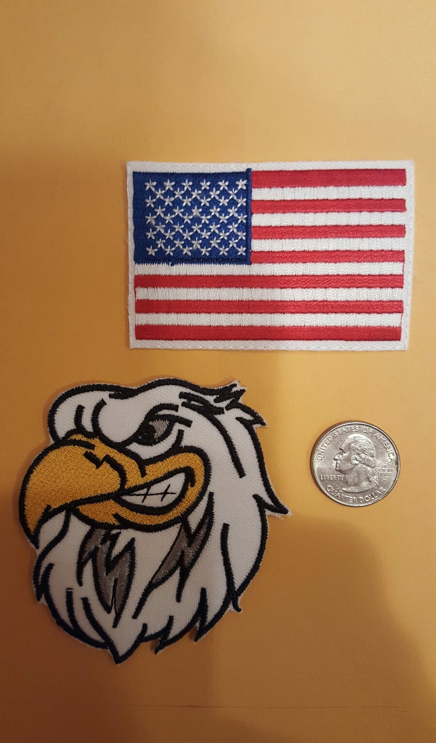 (2) American flag and bald eagle embroidered iron on patch  patches
