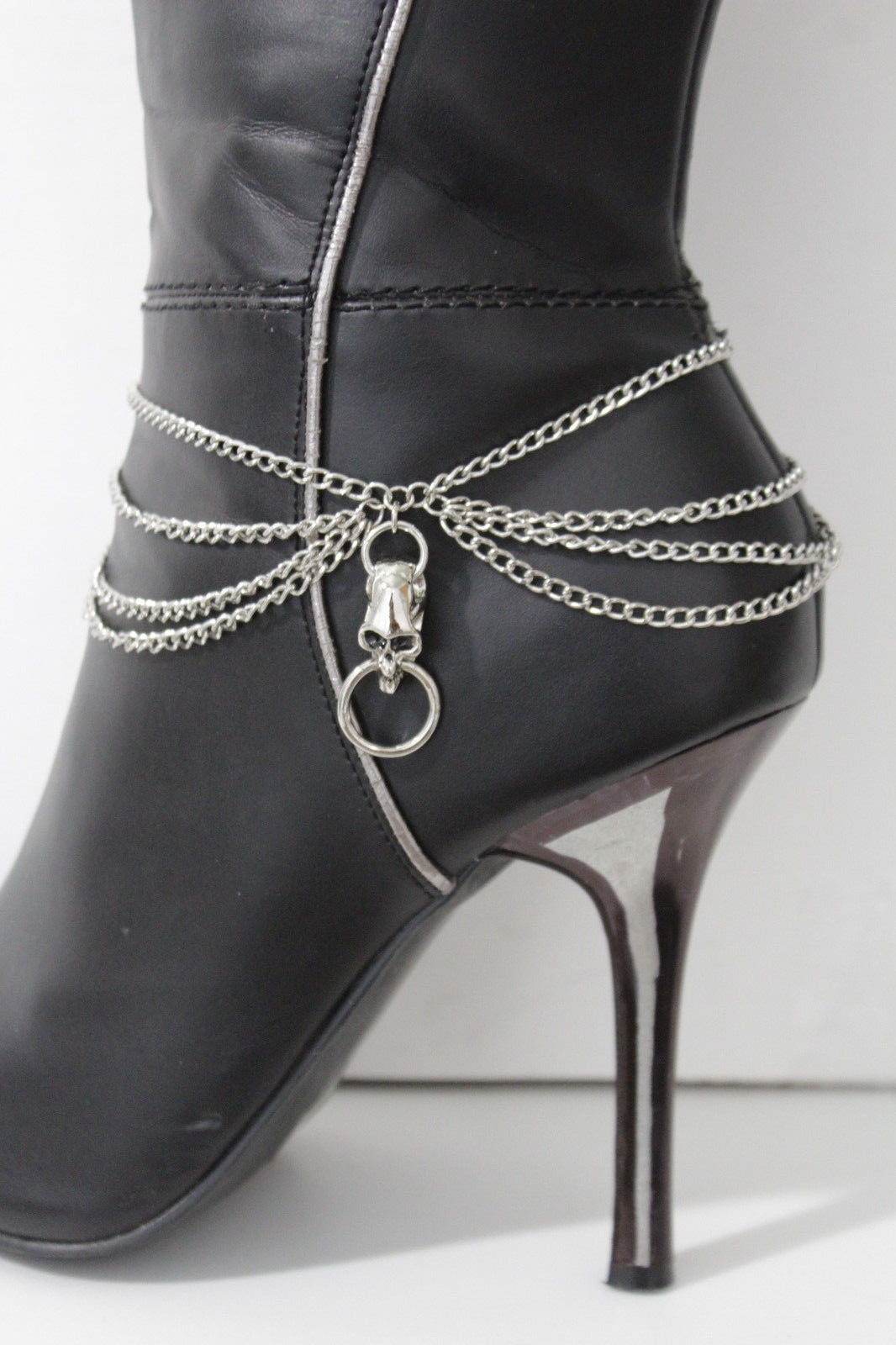 New Women Silver Boot Chain Anklet Bracelet Heel Shoe Skull Charm Skeleton Bling
