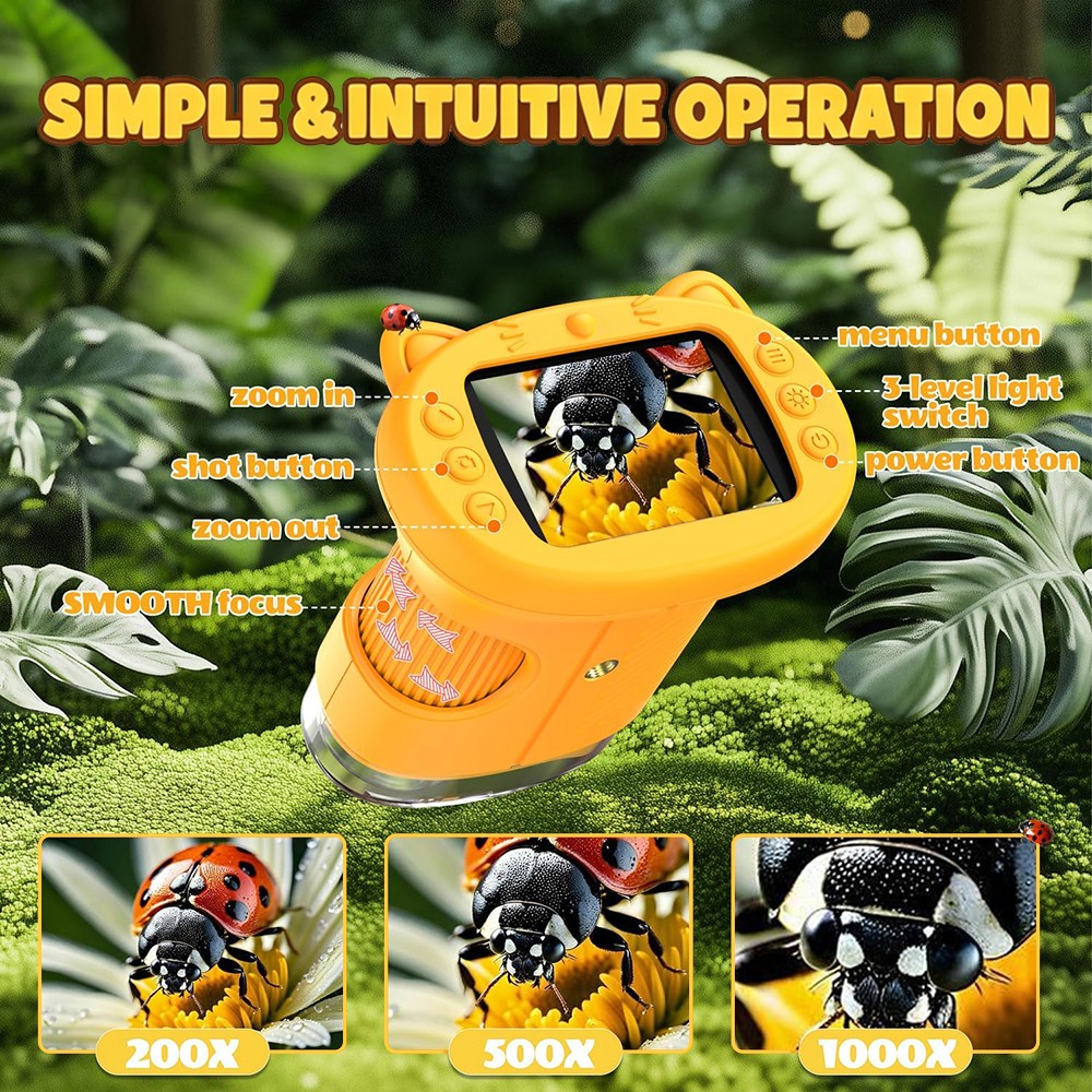 1000X Digital Portable Microscope for Kids with 2.4inch IPS Screen Mini Pocket