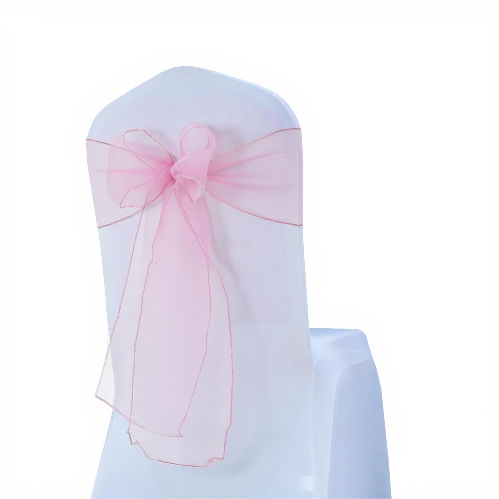 Organza Pink Chair Sashes 50 Pack 7x108 inches Sheer Chair Bows for Wedding P...