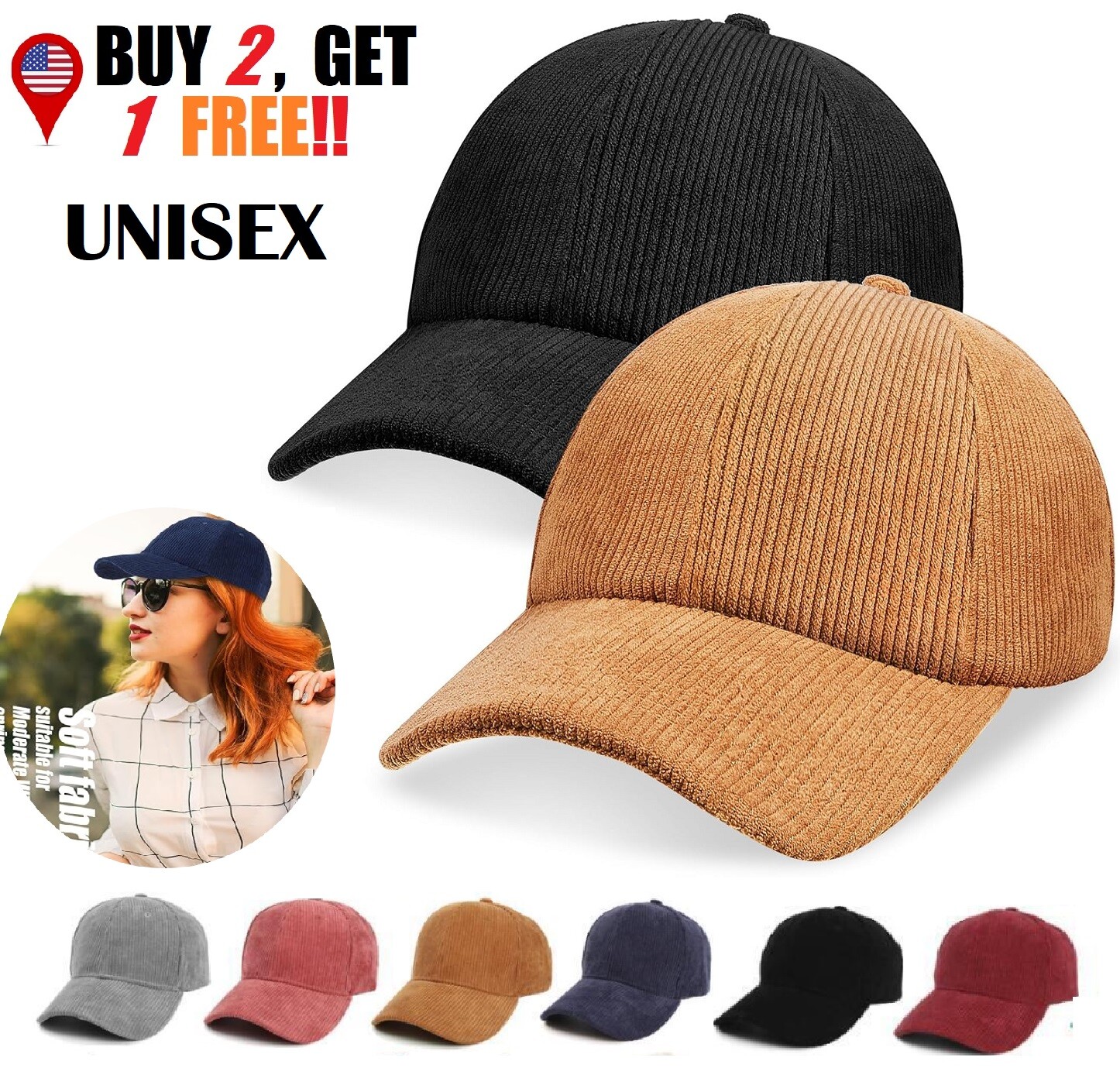 Corduroy Baseball Cap Dad Hat Classic Adjustable Soft Plain Cap Outdoor Unisex