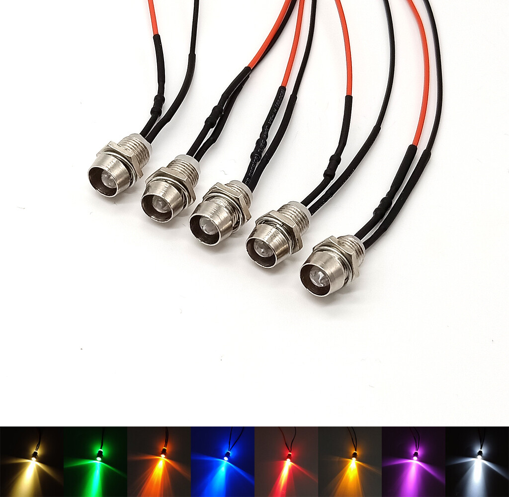 3mm Ultra Bright Pre-Wired LEDs With Metal Holders 6mm Panel Mount 3V 6V 9V~220V