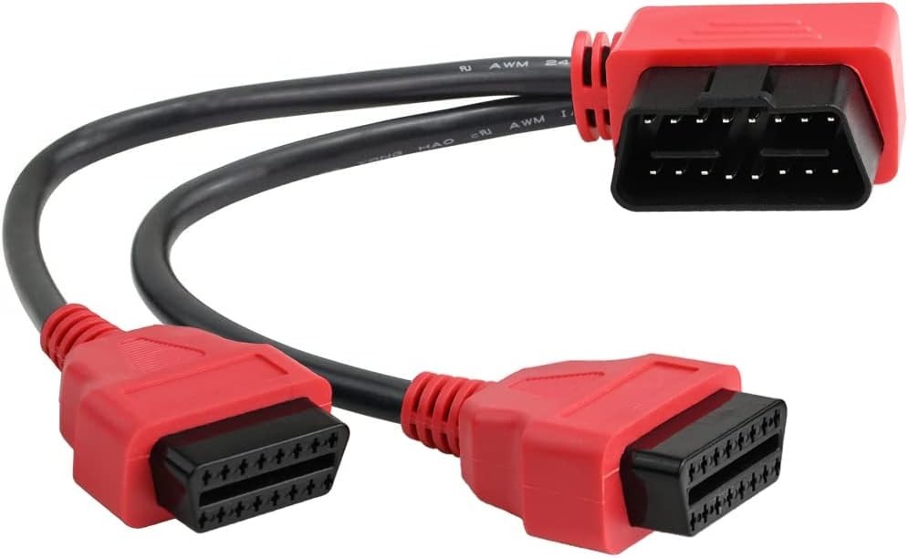 iKKEGOL 30cm/12 Right Angle OBD2 OBD II Y Splitter Cable 1x Male and 2X Red