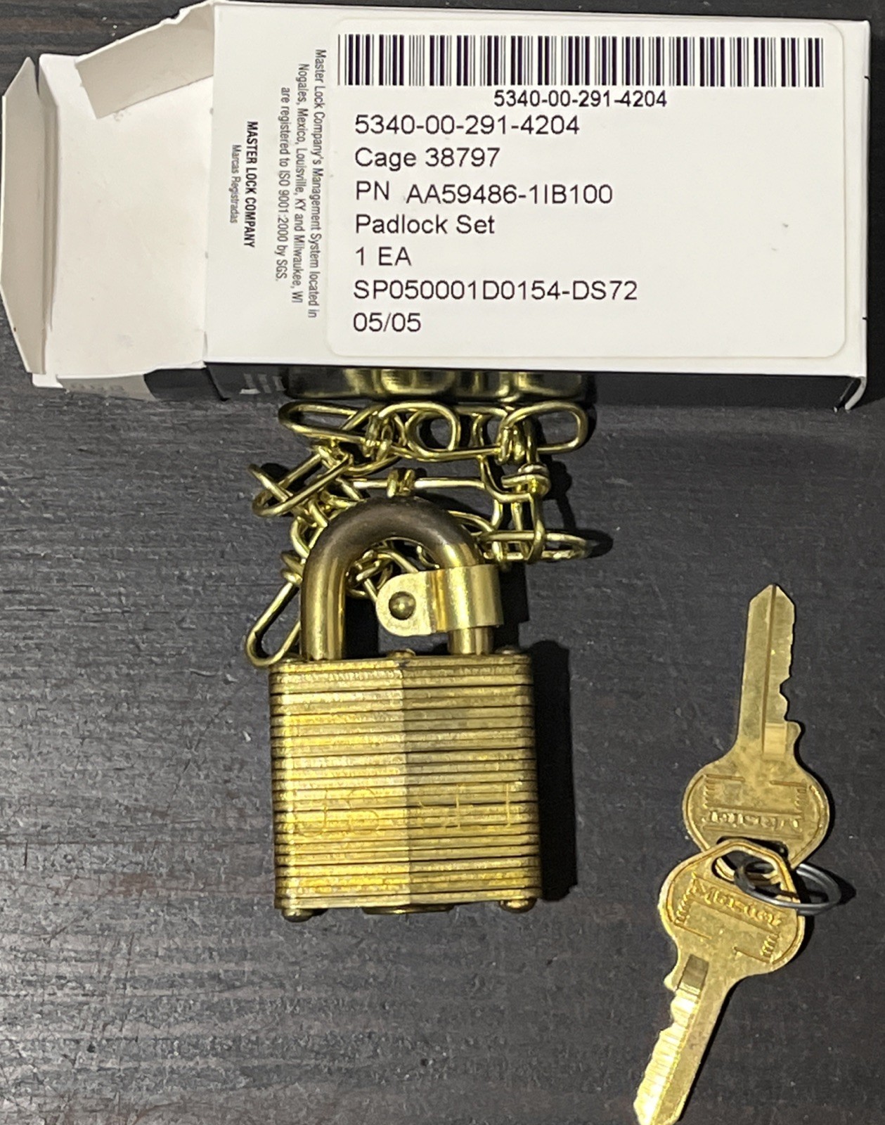 Master Lock 5340-00-291-42041 Brass Government Padlock
