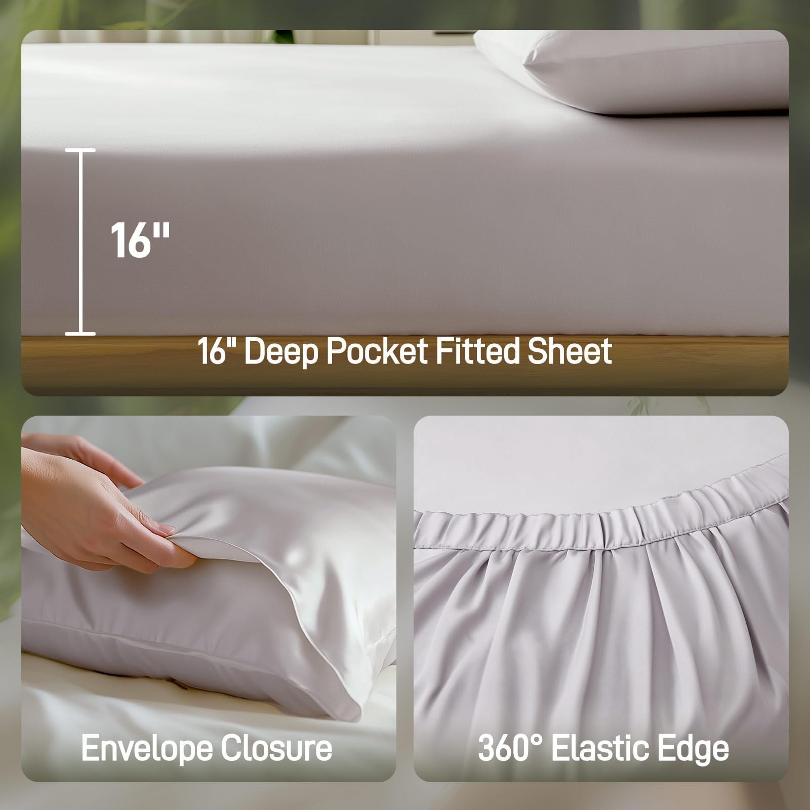 Viscose Derived from , Soft Cooling Bedding with Silky Smooth Finish,16" Deep...