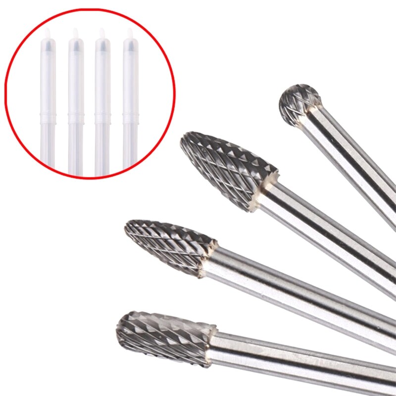 1/4" Shank Carbide Rotary Burr Set 6" Long Reach Double Cut for Head