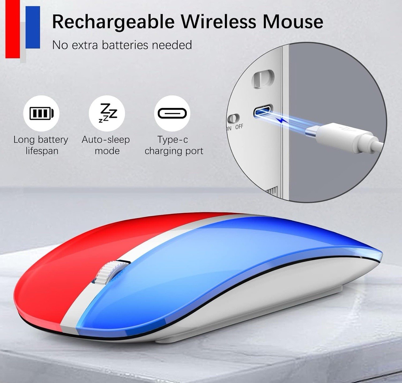 Wireless Mouse, 2.4G Portable Slim Silent Computer Mouse Wireless with USB Nano