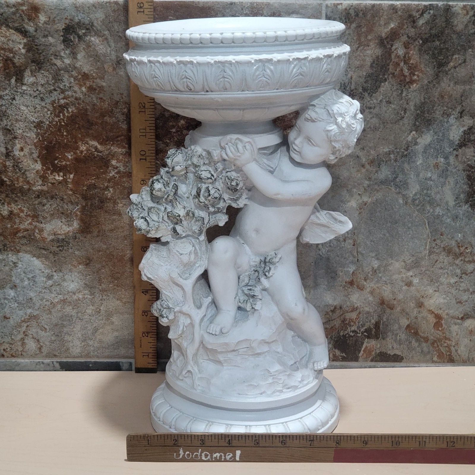 Vintage White Cherub Planter Decorative Garden Statue