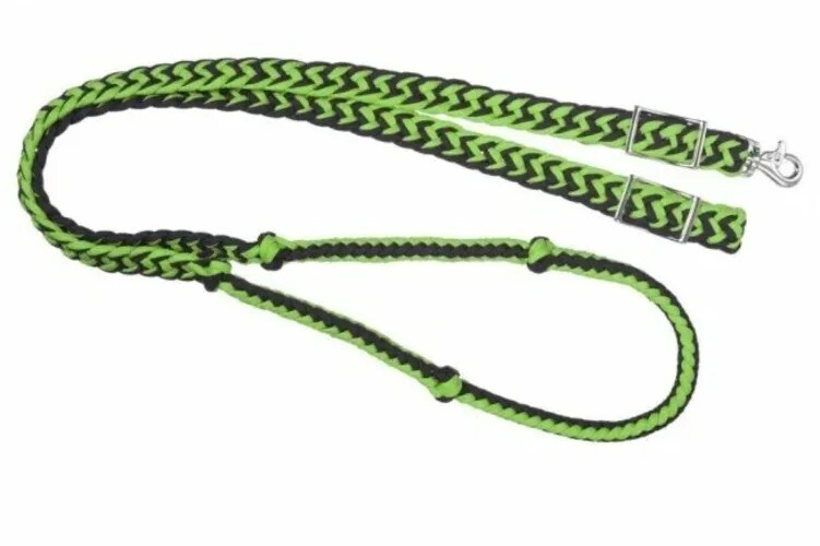 Knotted Cord Nylon Roping Reins-Neon Green/ Black Tough-1
