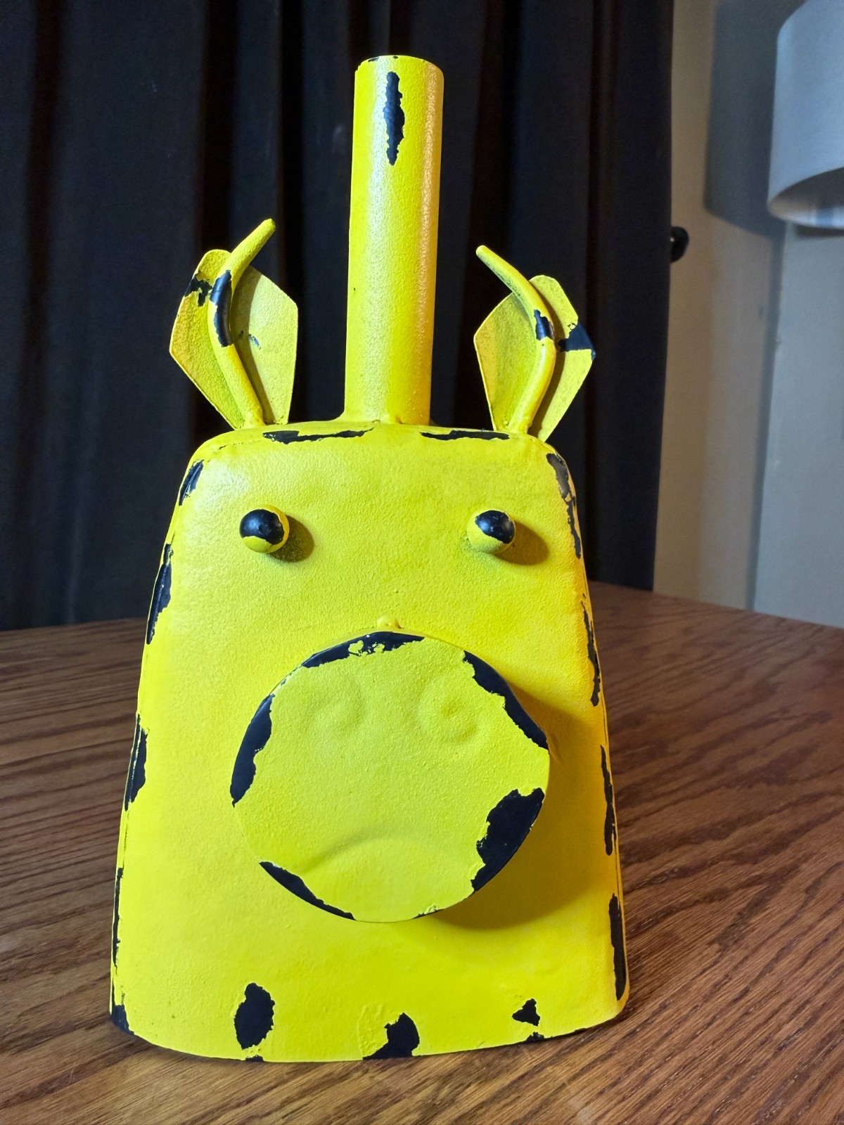 Instrument Cow Bell - Metal Folk Art - Cow Bell Fun Unique Yellow Cow Bell