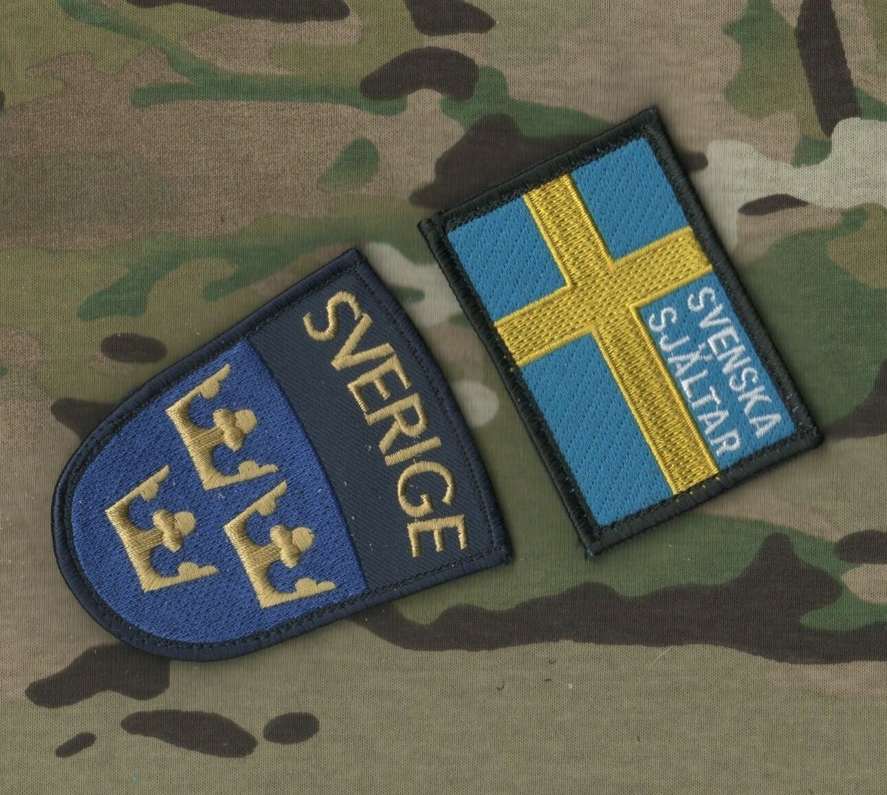 SWEDEN Svenska Ärmén vêlkrö 2-PATCH SET: Swedish Army + Flag (SVENSKA SJÄLTAR)