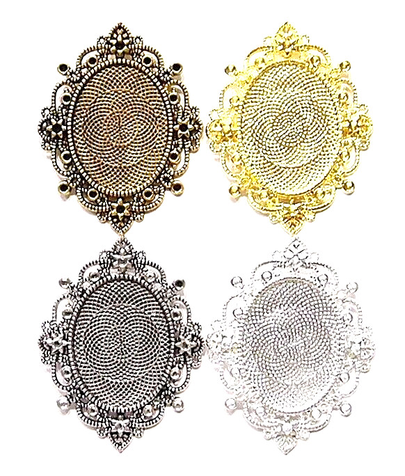 4 Different Colors of 40x30mm Victorian Floral &Scroll Stars Pendant Setting Wow