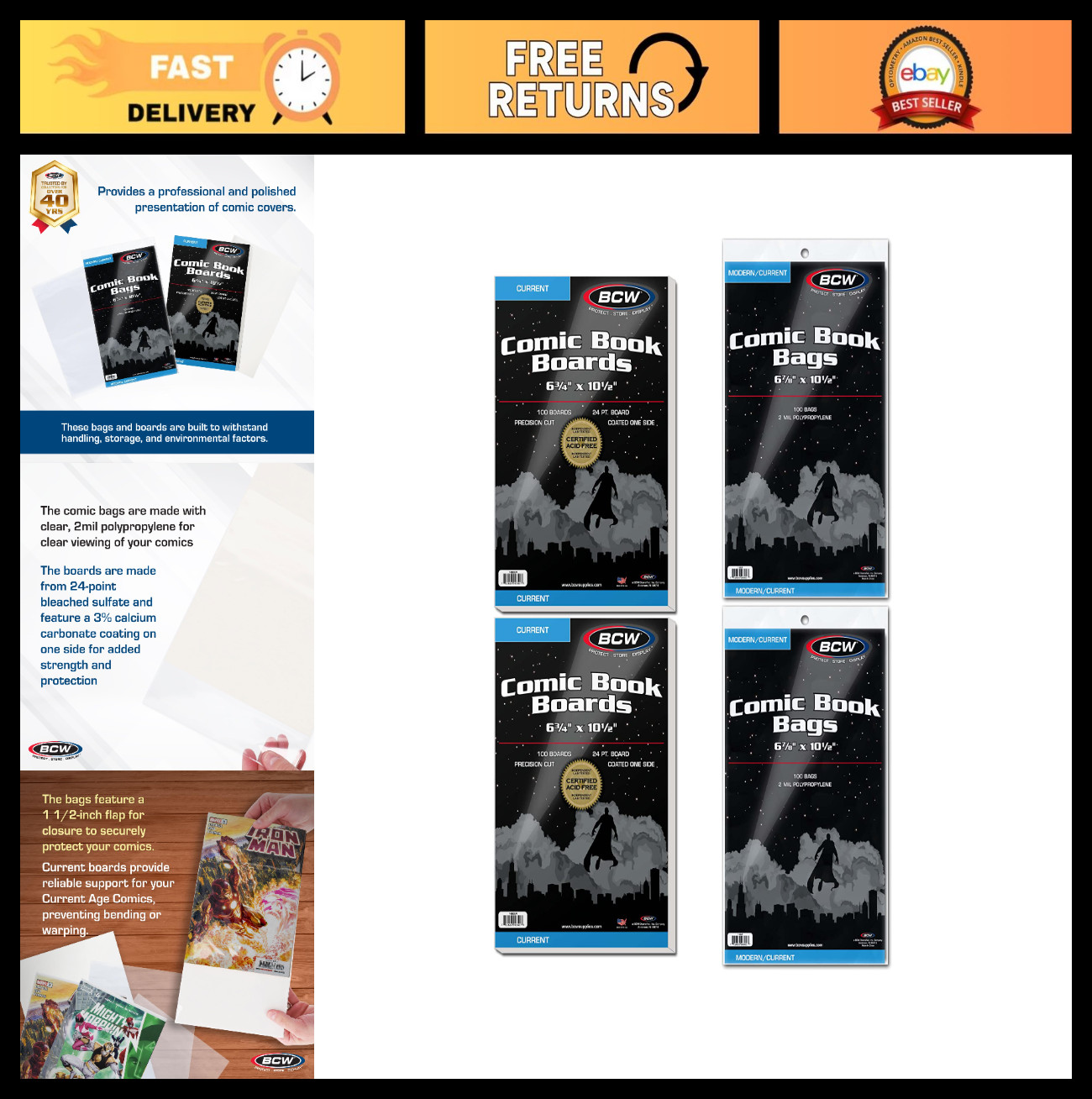200 Pack Comic Book Bags & Boards - Archival Grade Sleeves for Current Comics