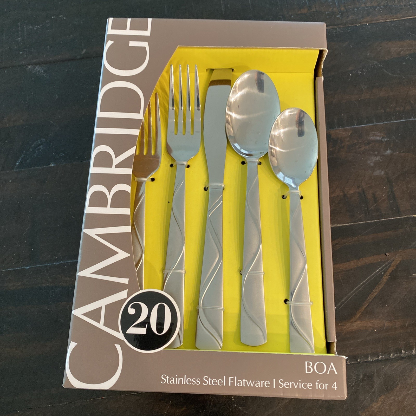 NEW Cambridge Boa Frost Stainless Steel Flatware Set 20pc Service for 4 In Box