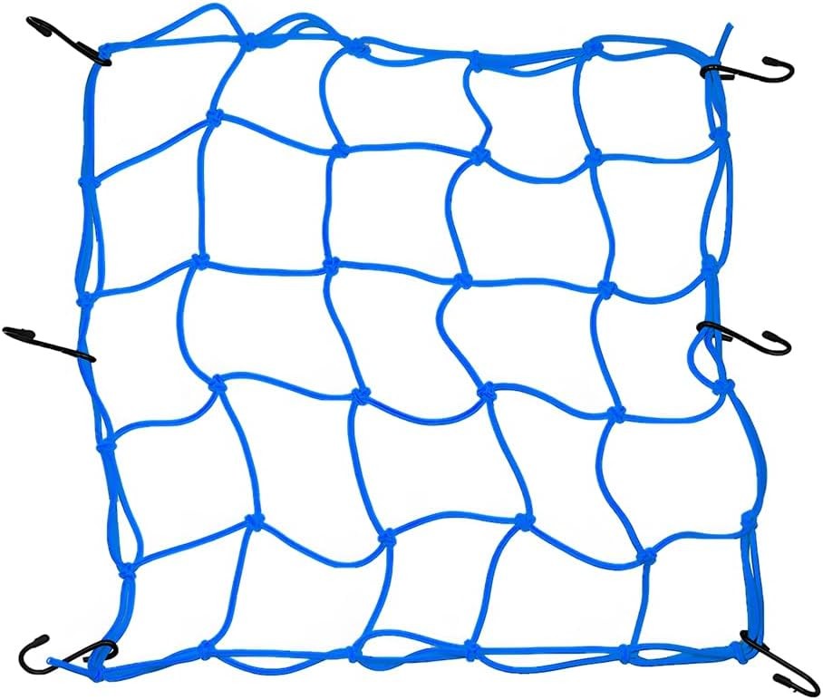 15 "x15 Elastic Motorcycle Cargo Net, Heavy Duty Bungee Net with 6 Blue