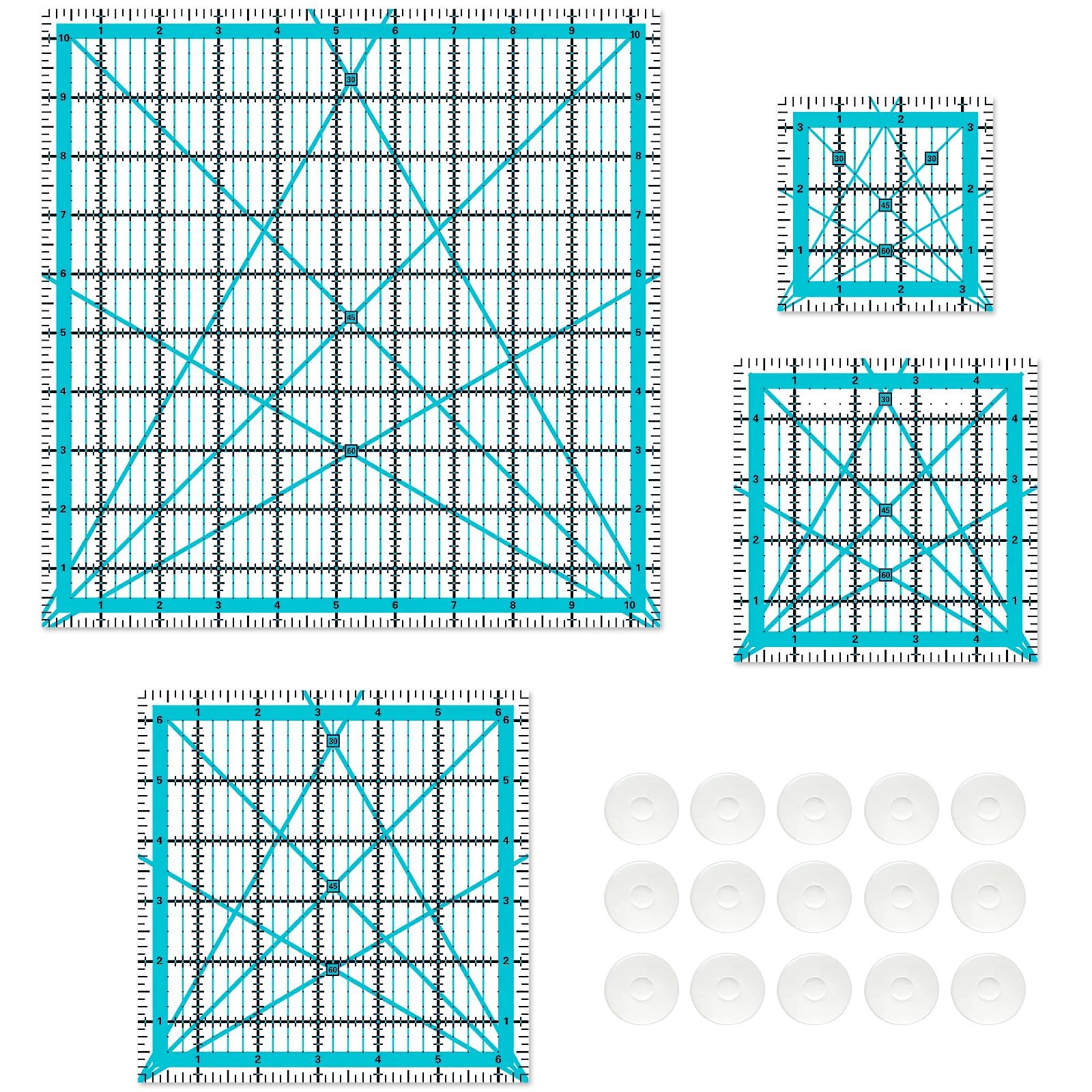 Quilting Rulers, Sewing Rulers, 4 Piece Quilting Square Templates, Acrylic Ruler