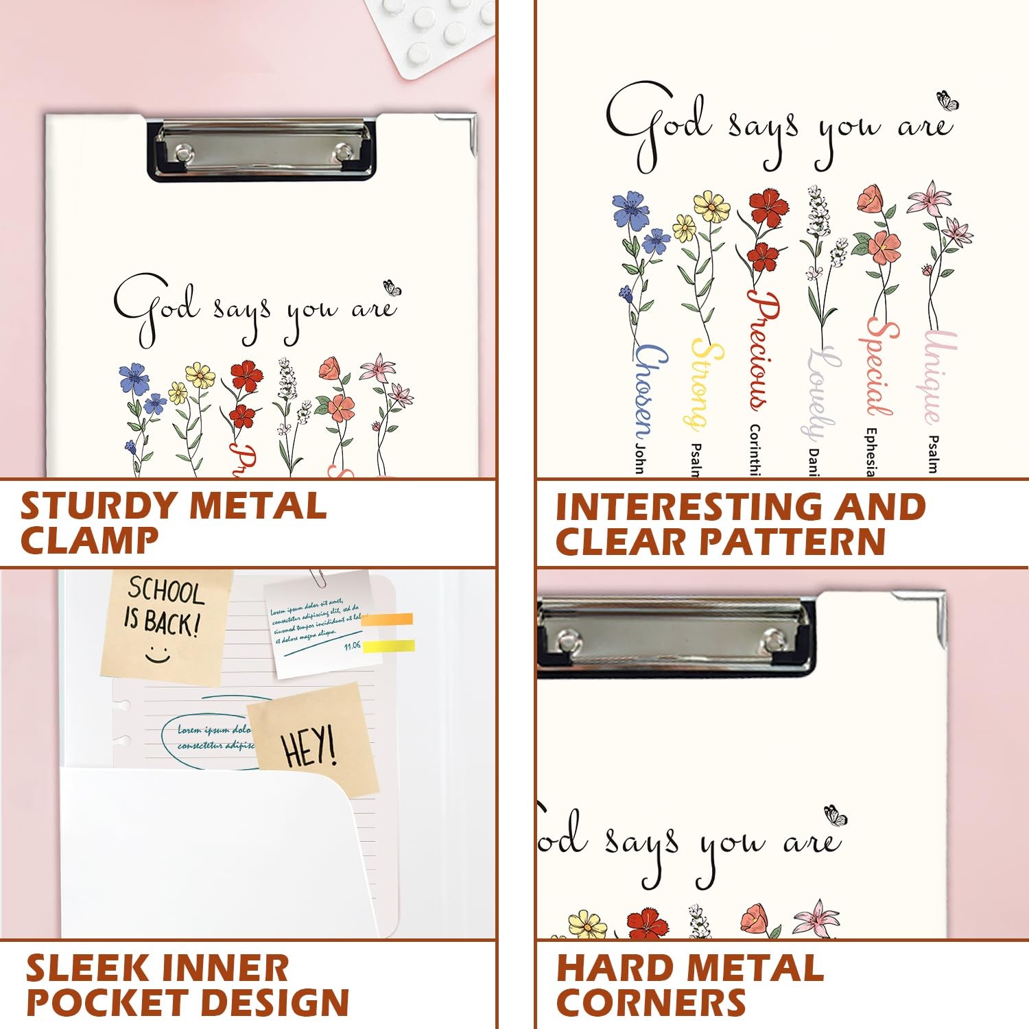 Inspirational Clipboard Folders Metal Clip Teachers School 12.4x9.25 Inch