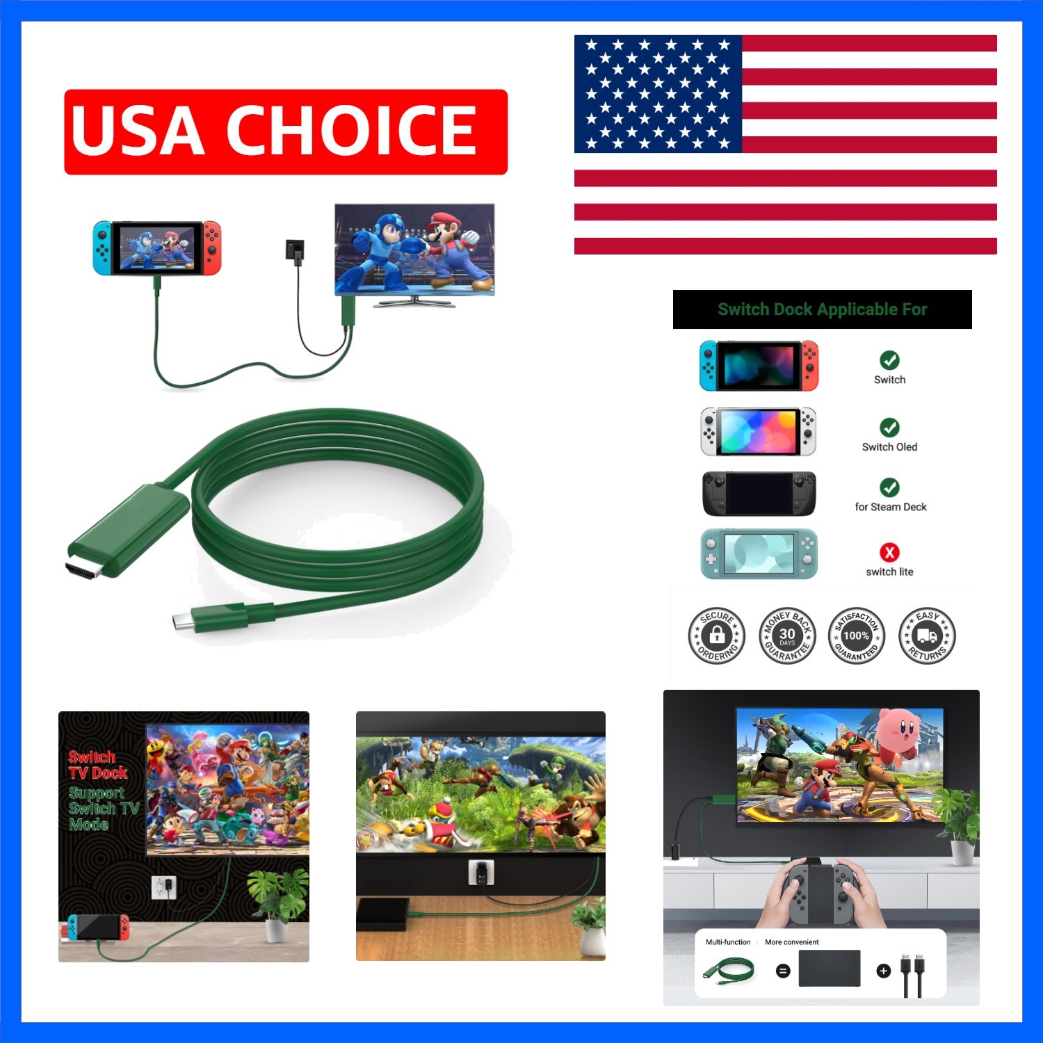 Switch Dock Mini Portable, 1.8M/ 6FT Switch TV Dock, Switch Docking Station w...