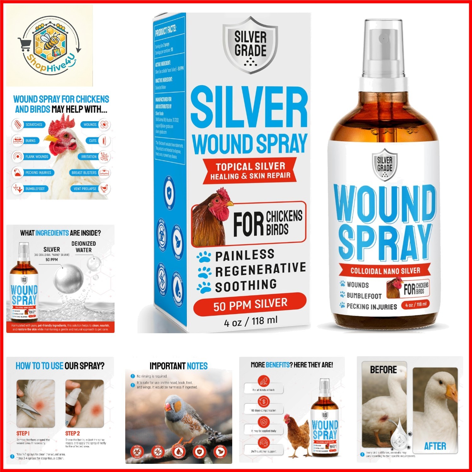 Wound Spray for Chicken – Birds & Chicken Antibiotics Alternative to Help wit...