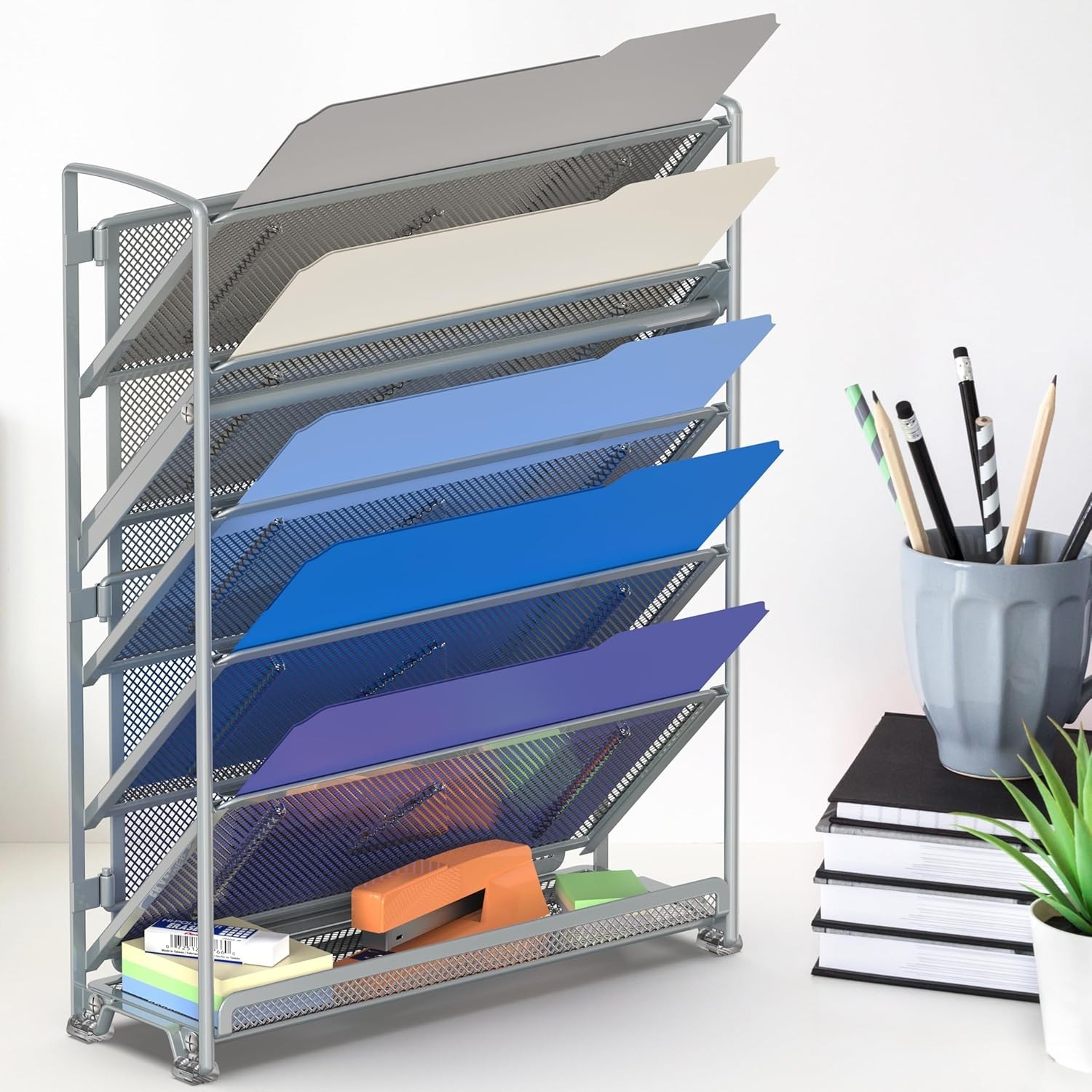6-Tier Wall Mount Document Letter Tray Organizer, Silver