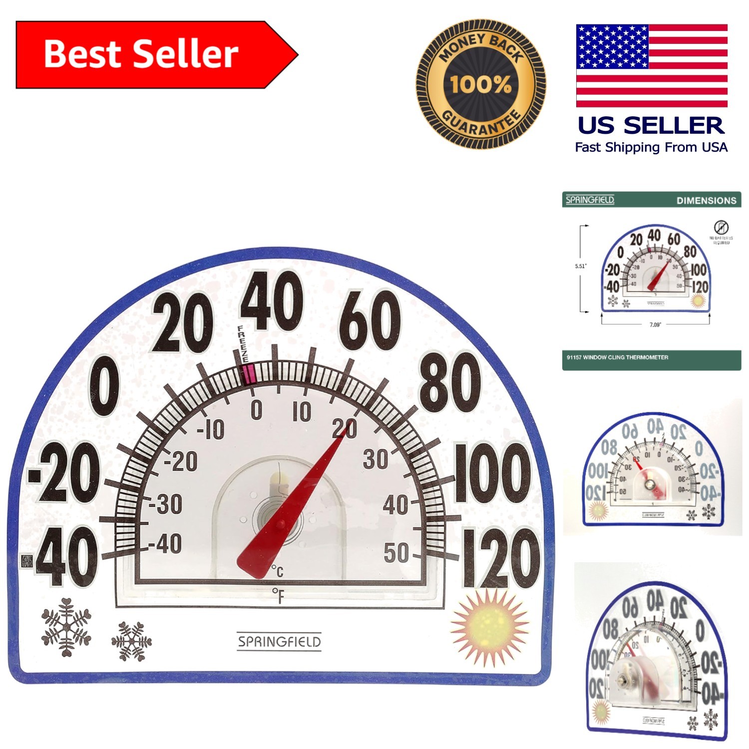 High Accuracy Static Cling Indoor/Outdoor Thermometer for Patios and Pools