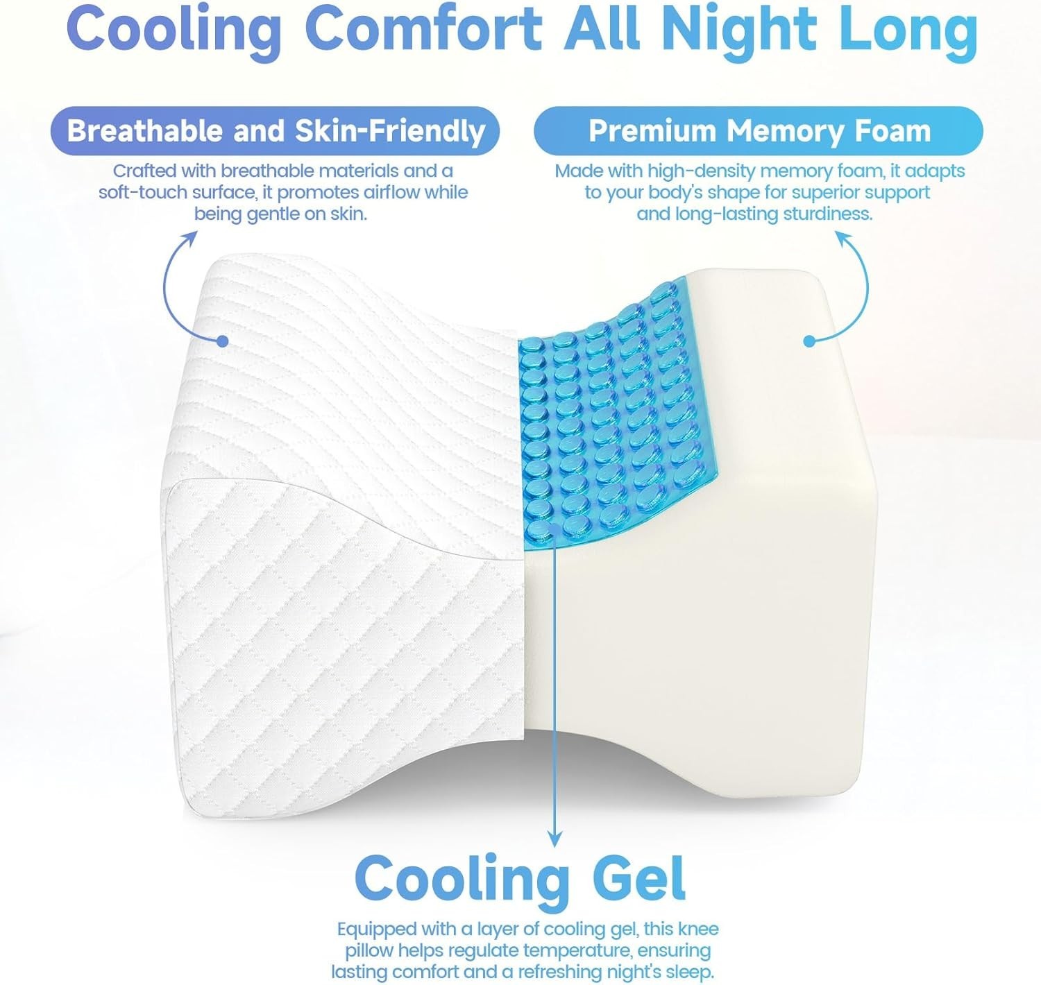 Memory Foam Knee Pillow for Side Sleepers, Adjustable Leg Support for Alignment