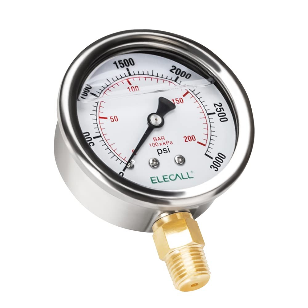ELECALL 3000psi Silicone Oil Filled Hydraulic Pressure 0-3000 Psi, Silver