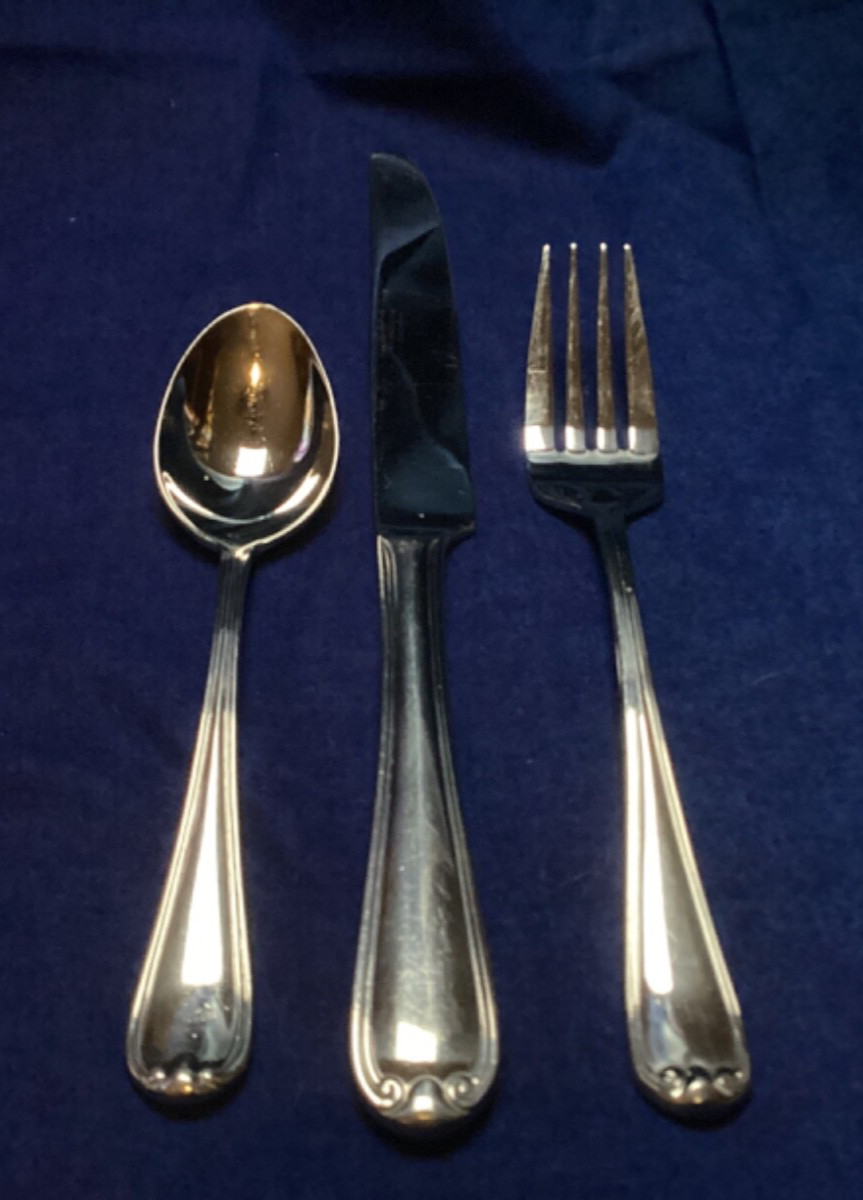 3 Reed & Barton COLBY Stainless Flatware • dinner / tea spoon, fork, knife