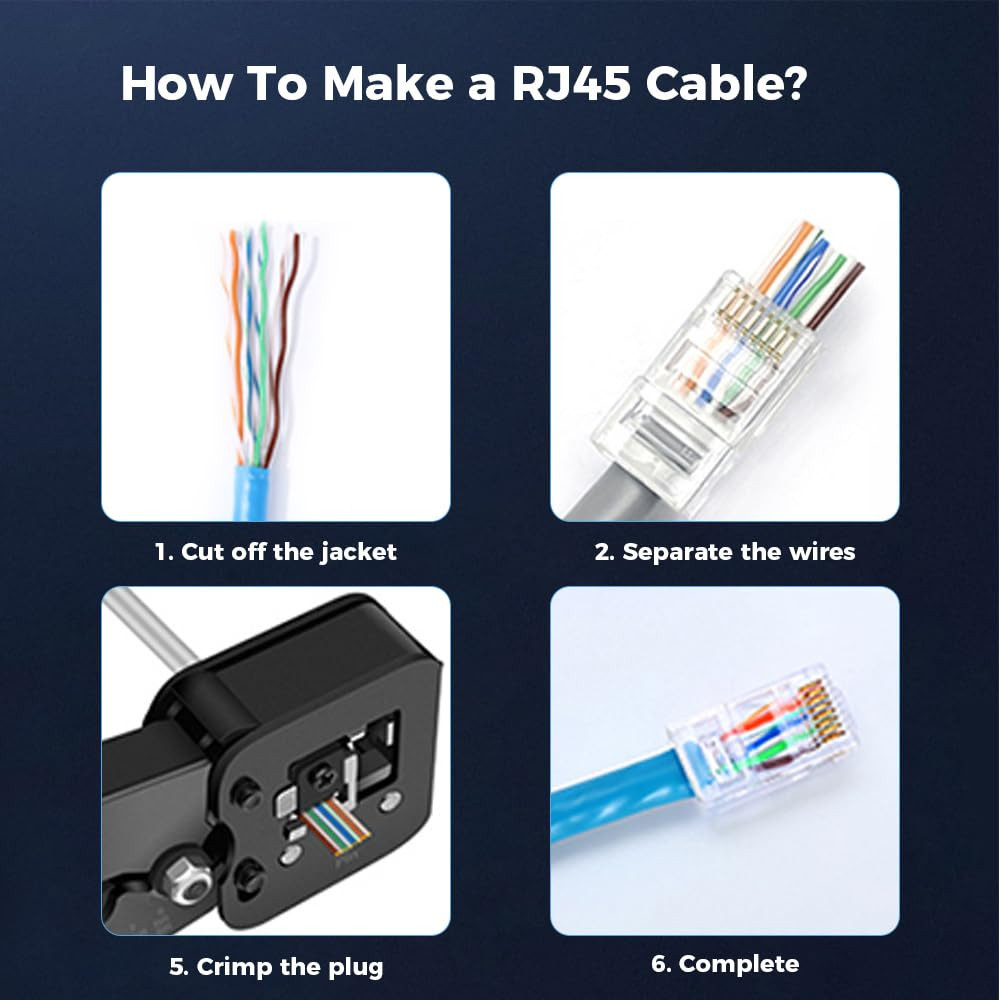 100-Pack RJ45 Cat6 Pass through Connector RJ45 Modular Plugs for Solid or Strand