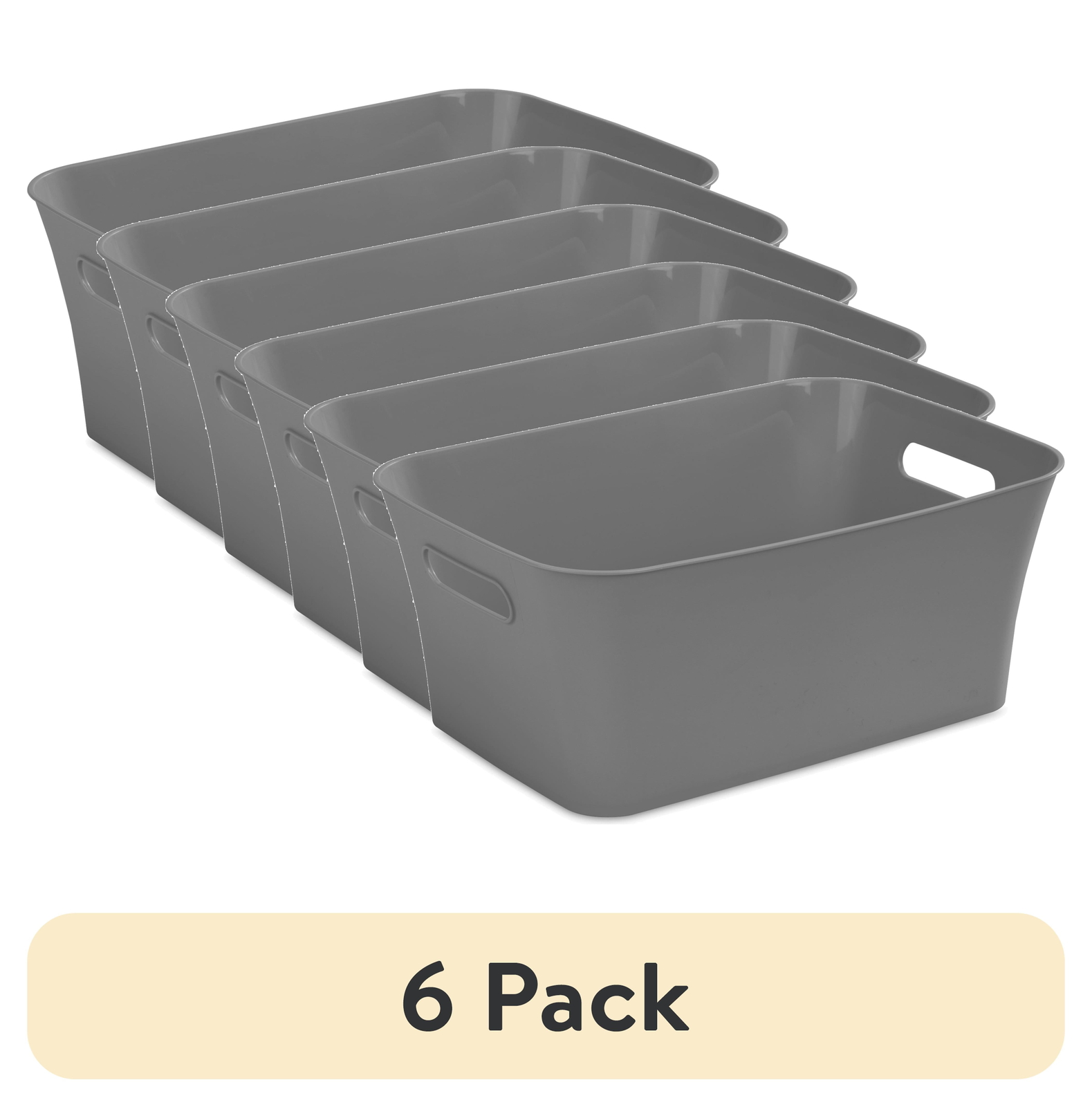 (6 pack)  Medium Storage Bin Plastic, Gray