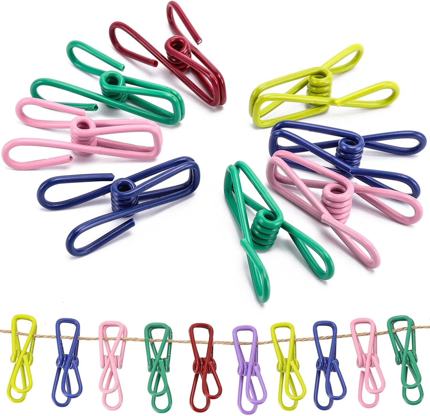 50Pcs 2.2 Inches Colored Clothes Pins Waterproof Metal Chip Clips Steel Clip for