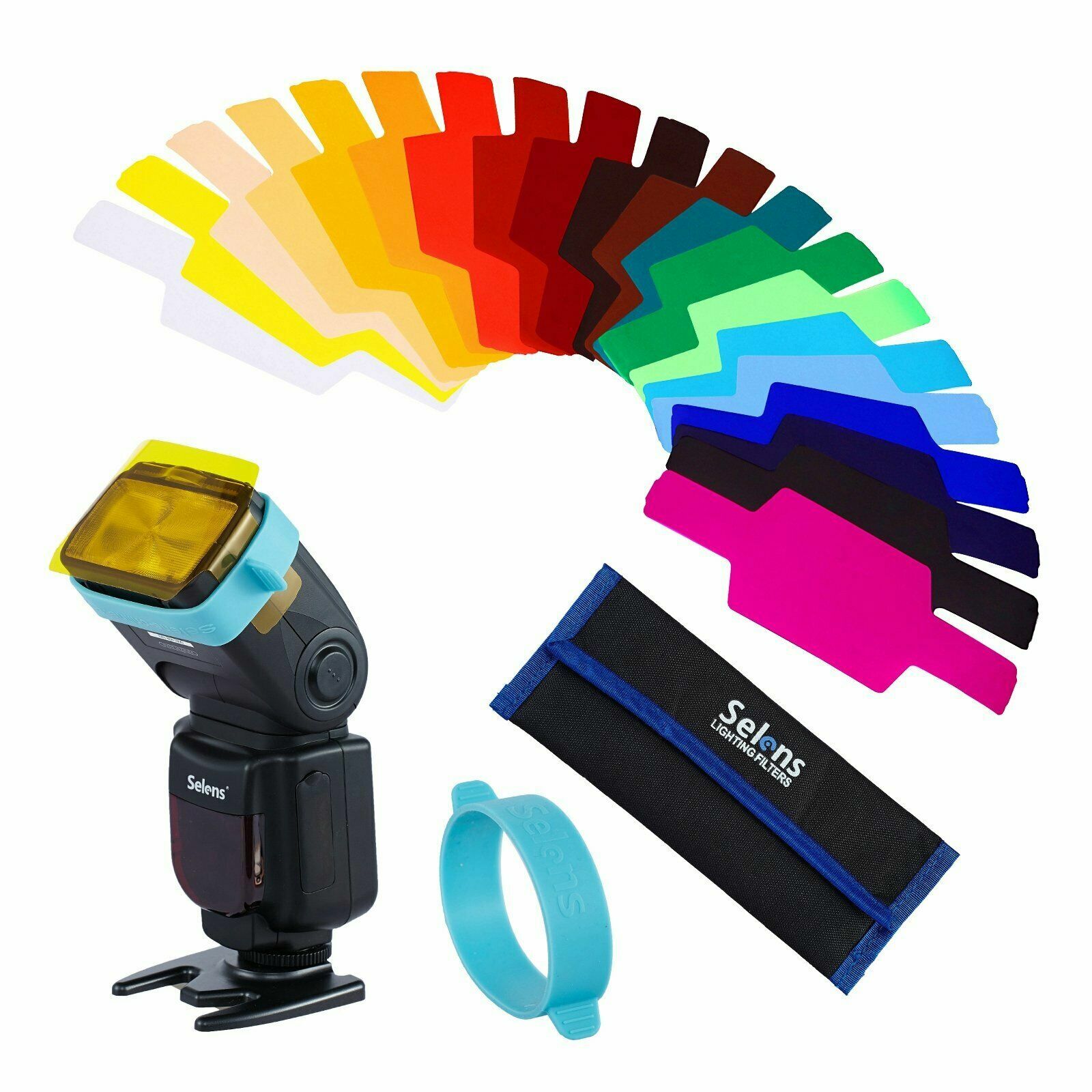 Selens Universal Flash Gels Lighting Filter for Camera Flashlight with Gel-Bands