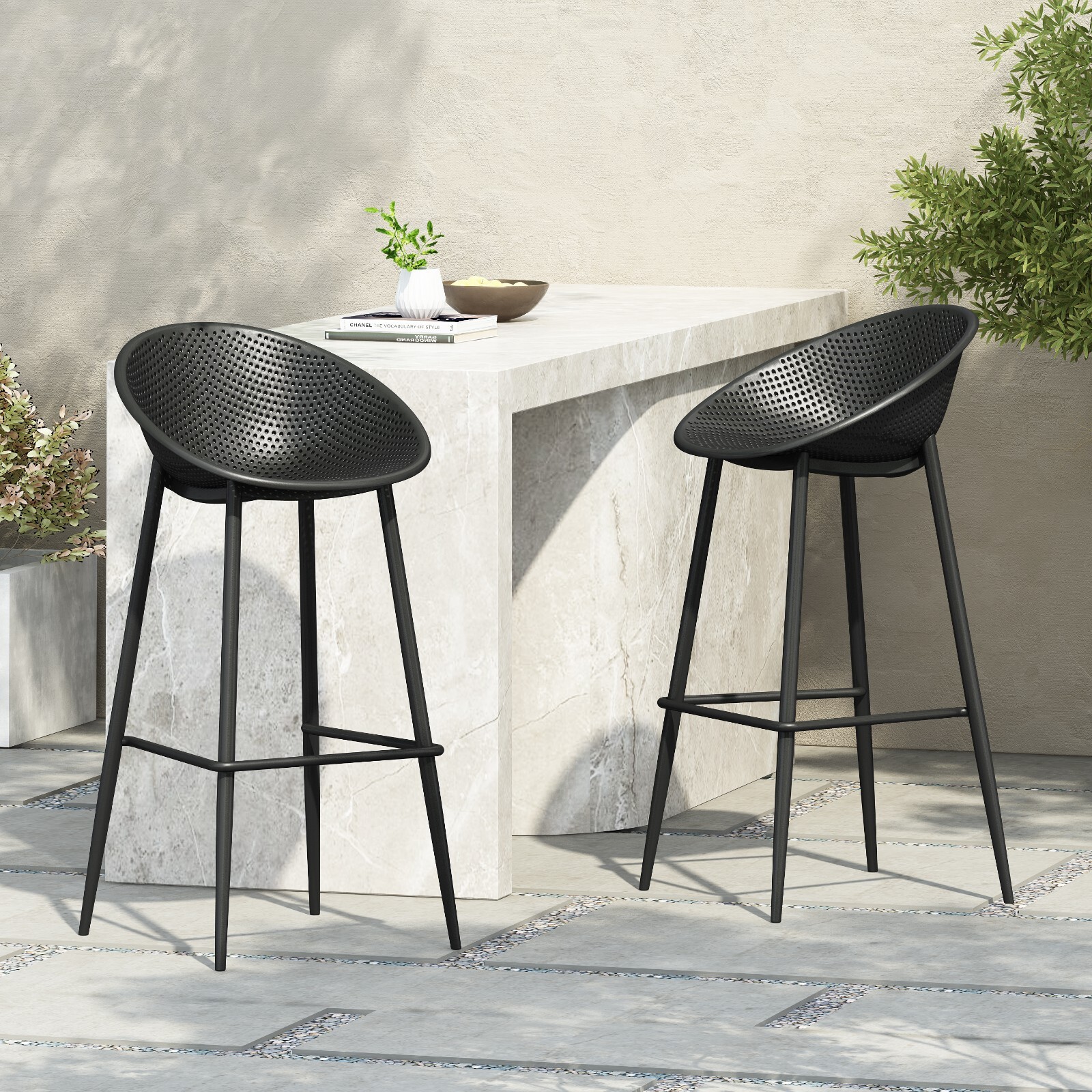 Indoor & Outdoor Polypropelene Plastic Gable Barstool (Set of 2)