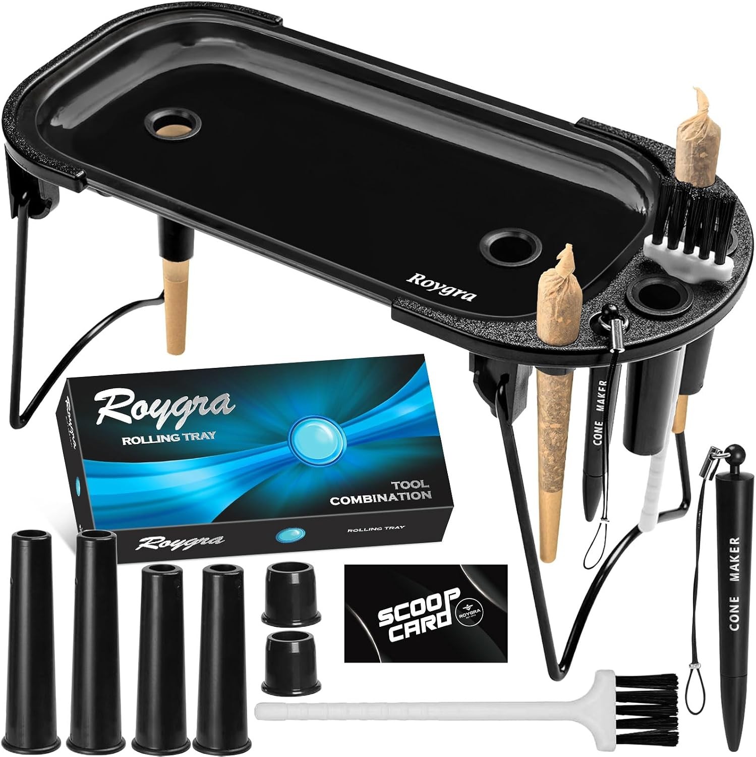 Roygra Foldable Rolling Tray Set with Cone Loader, Cone Filler Roller - Pre Roll