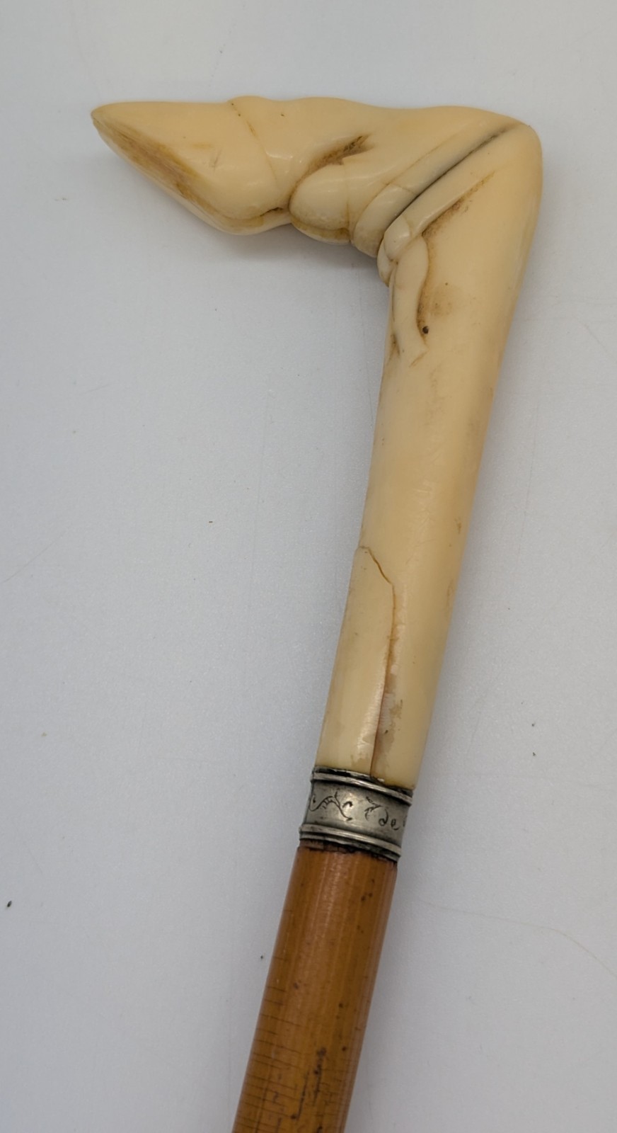 Antique Carved Horse Hoof Riding Equestrian Bamboo Cane Crop Sitck Flogger