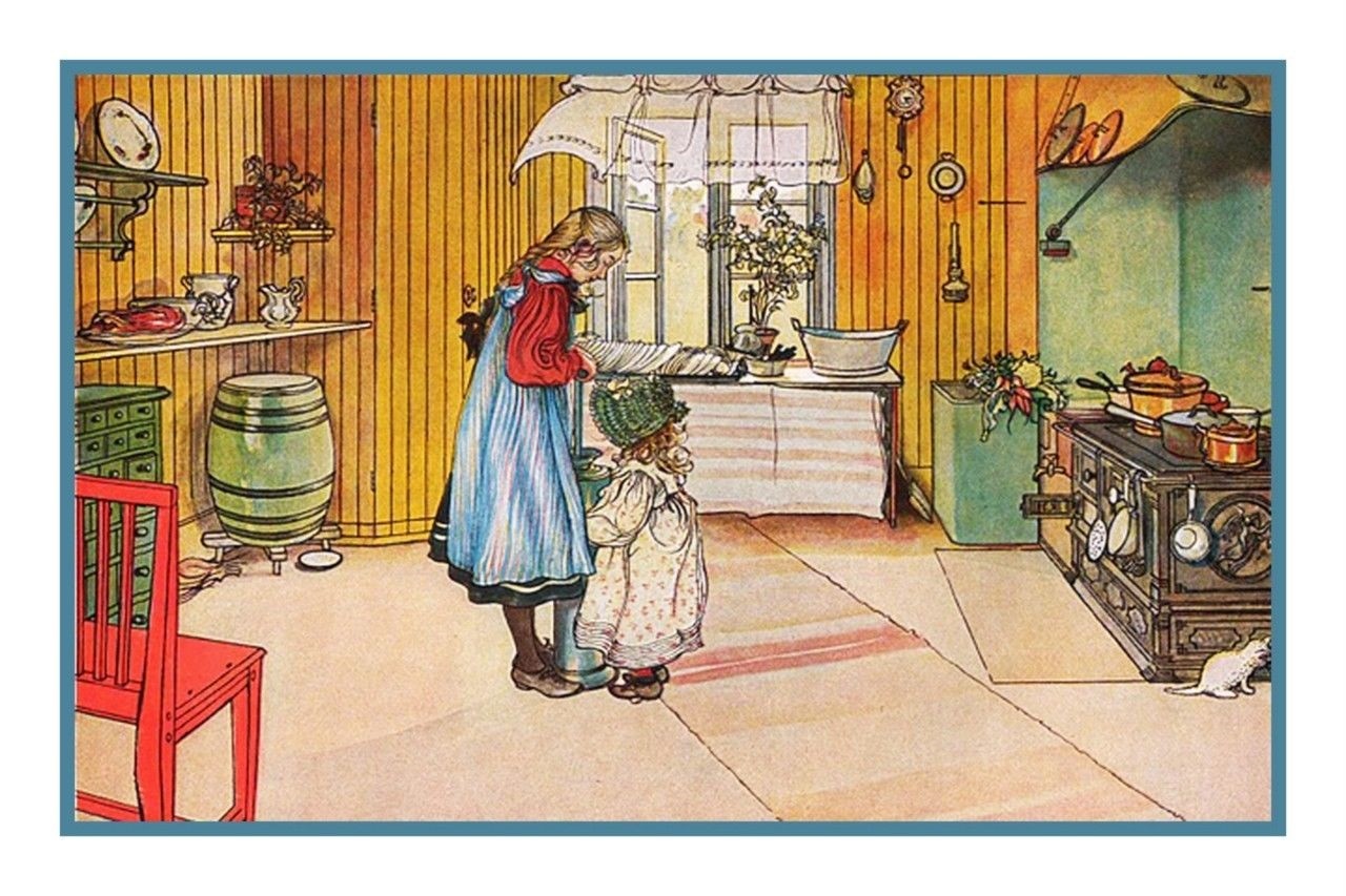 Swedish Carl Larsson's In The Kitchen Counted Cross Stitch Chart Pattern
