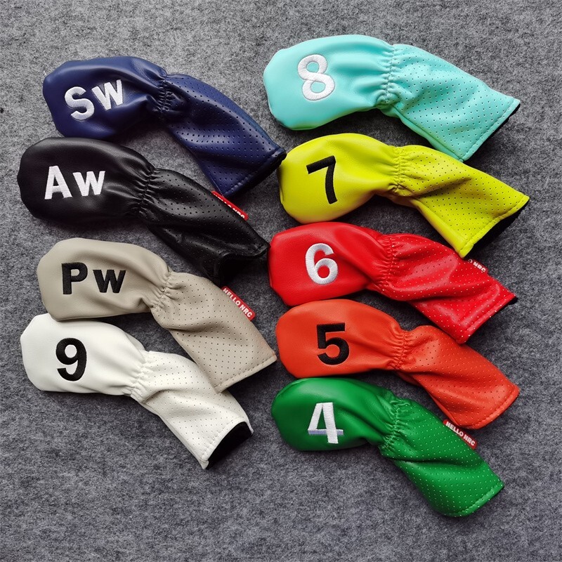 9PCS Multicolor Golf Iron Head Covers Colors PU Leather Irons Headcovers