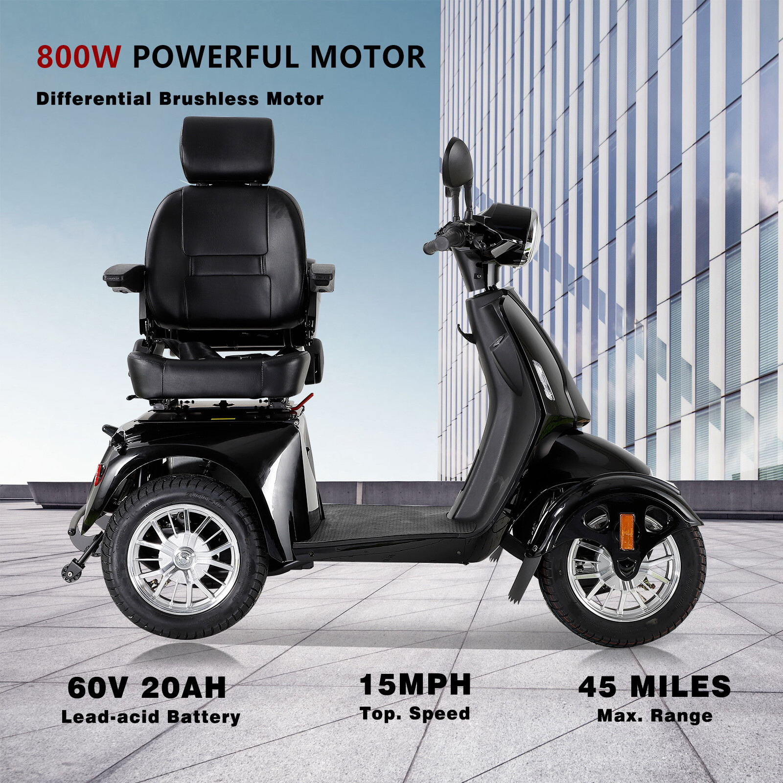 4 Wheels Mobility Scooter 800W Motor 60V 20Ah Battery Adult Senior Black