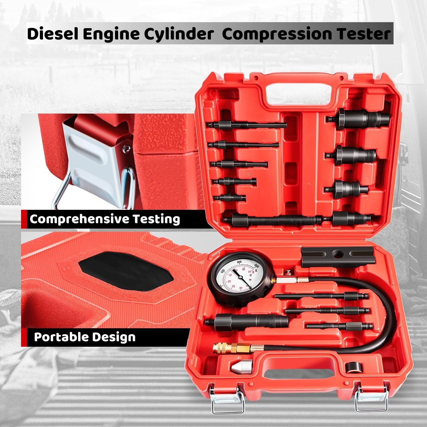 Diesel Engine Cylinder Compression Tester Pressure Test Tool Kit Direct Indirect
