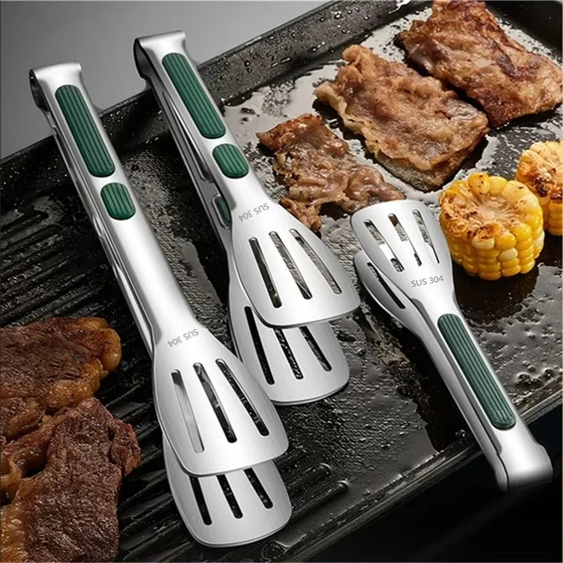 1 pcs Tongs Steak Clamp Kitchen Stainless Steel Tool Food Clip Bread Meat BBQ