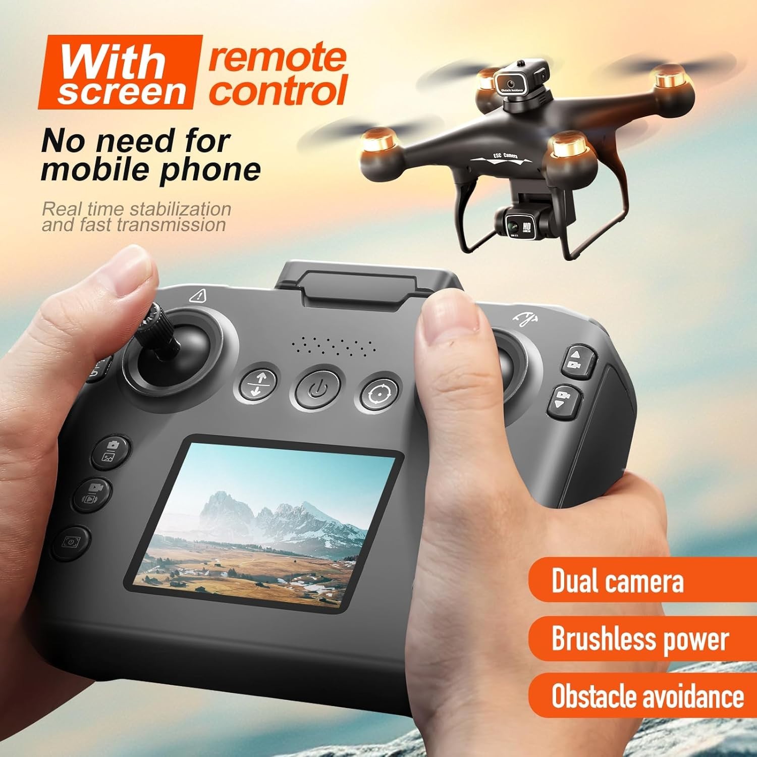 Hobby Drone with Screen Remote 1080P Dual Camera 2 Batteries White