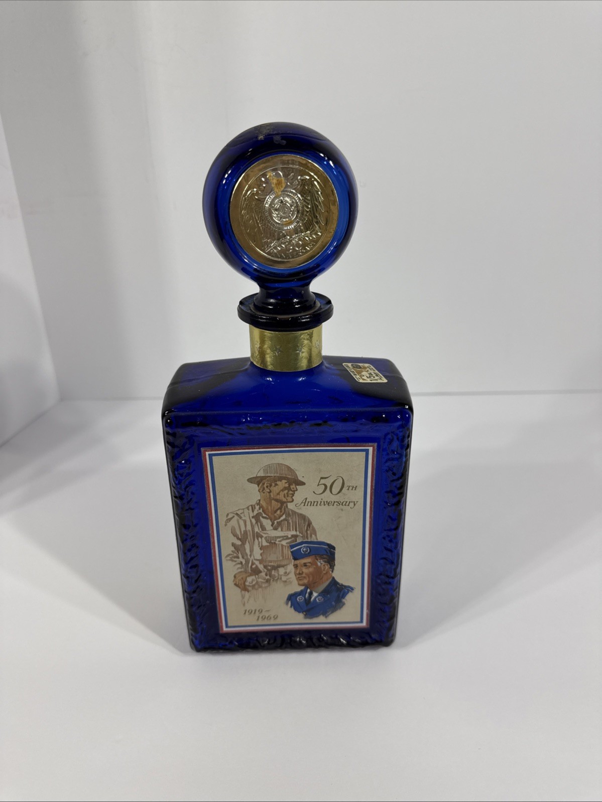 American Legion 50th Anniversary JW Dant Kentucky Bourbon Blue Empty Bottle