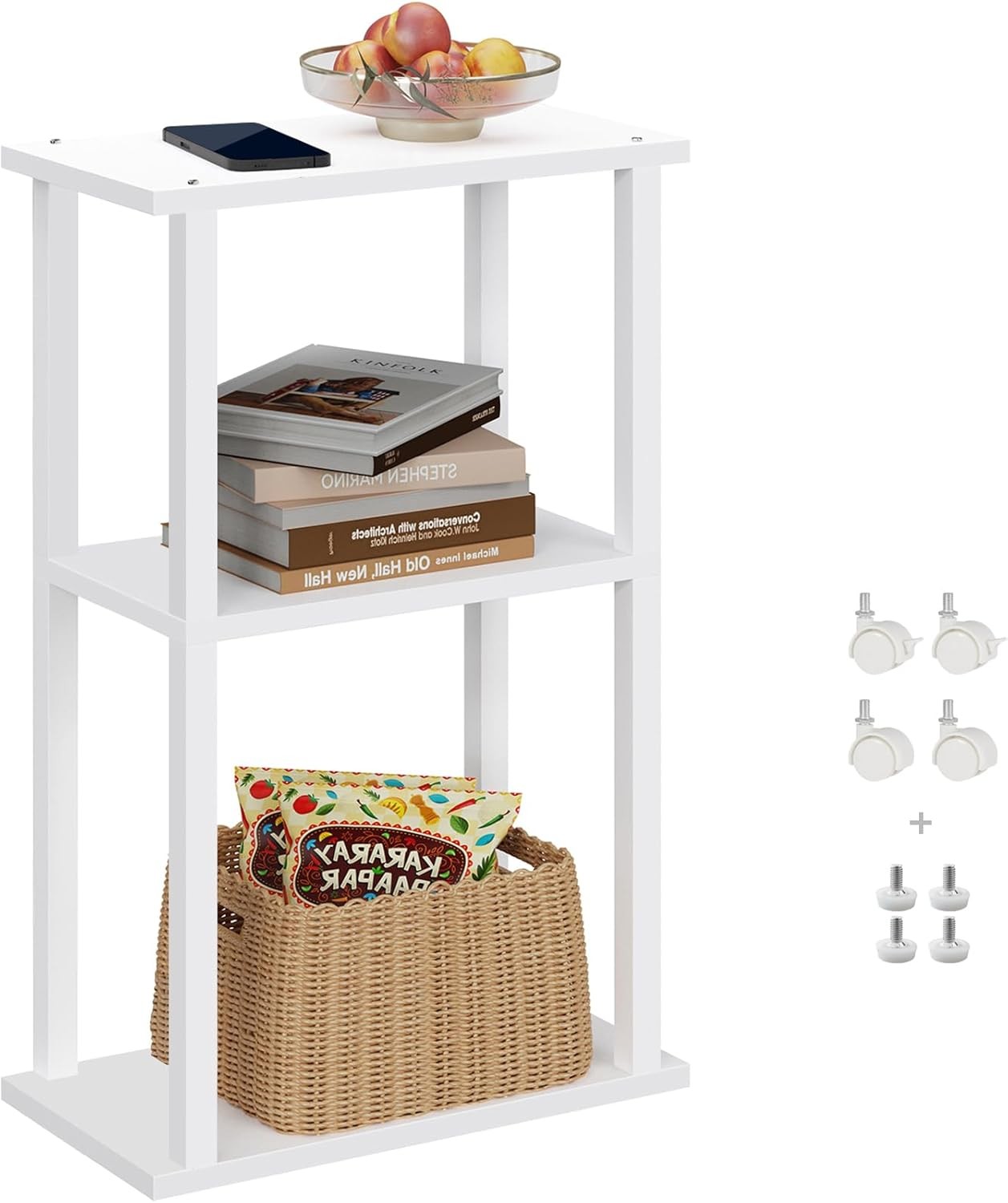 Narrow Side Table W/ Charging Station Skinny End Table Small Spaces Small