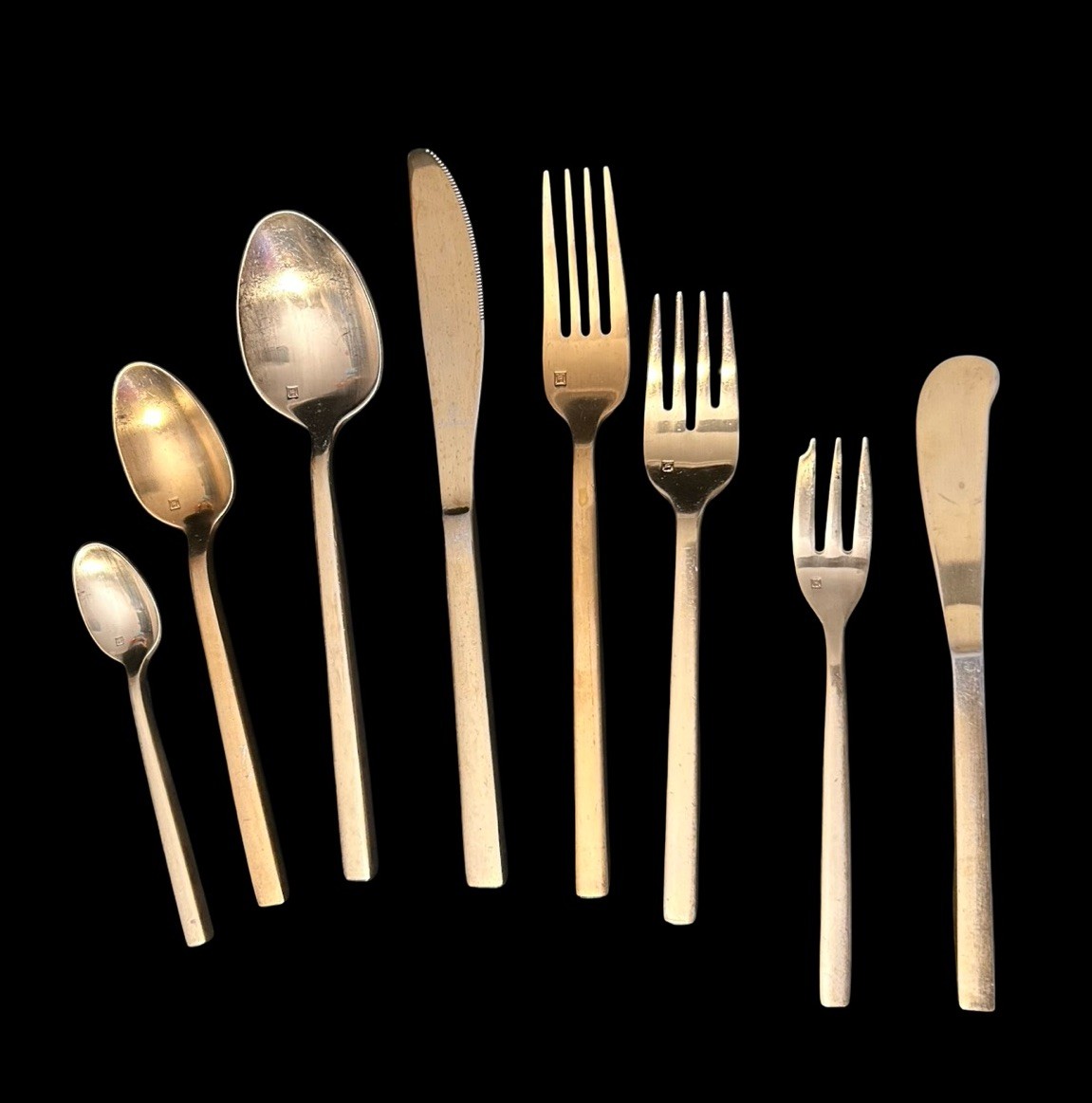 48pc Set Fortessa Arezzo 18/10 Brushed Gold Square Fork Knives Spoons Serves 6
