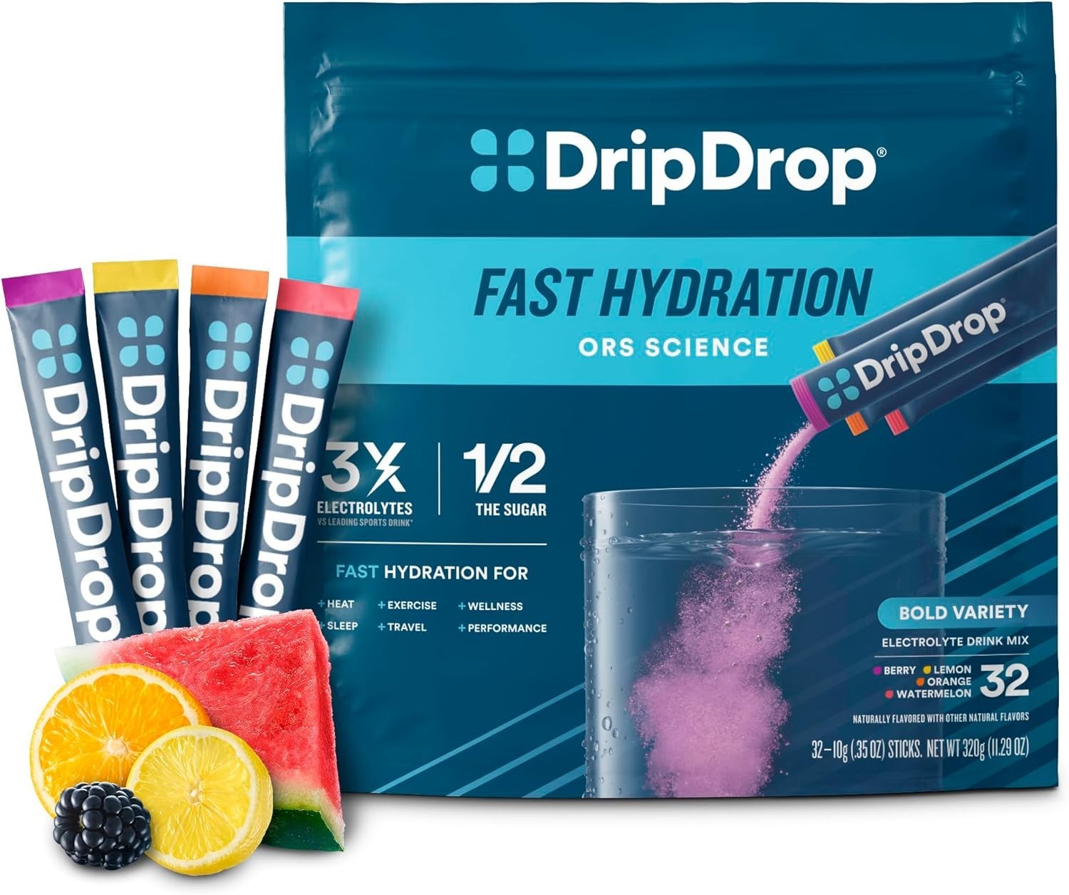 Drip Drop Hydration ORS (20 Sticks) for 16oz/ 21-gram packages
