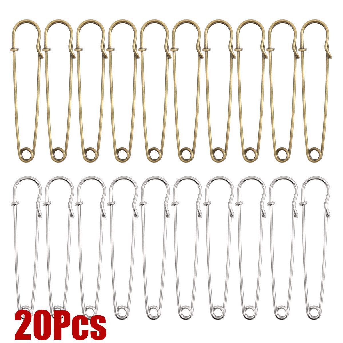 20PCS Safety Pins Large Heavy Duty Stainless Steel Sewing Crafting Jewelry Tool